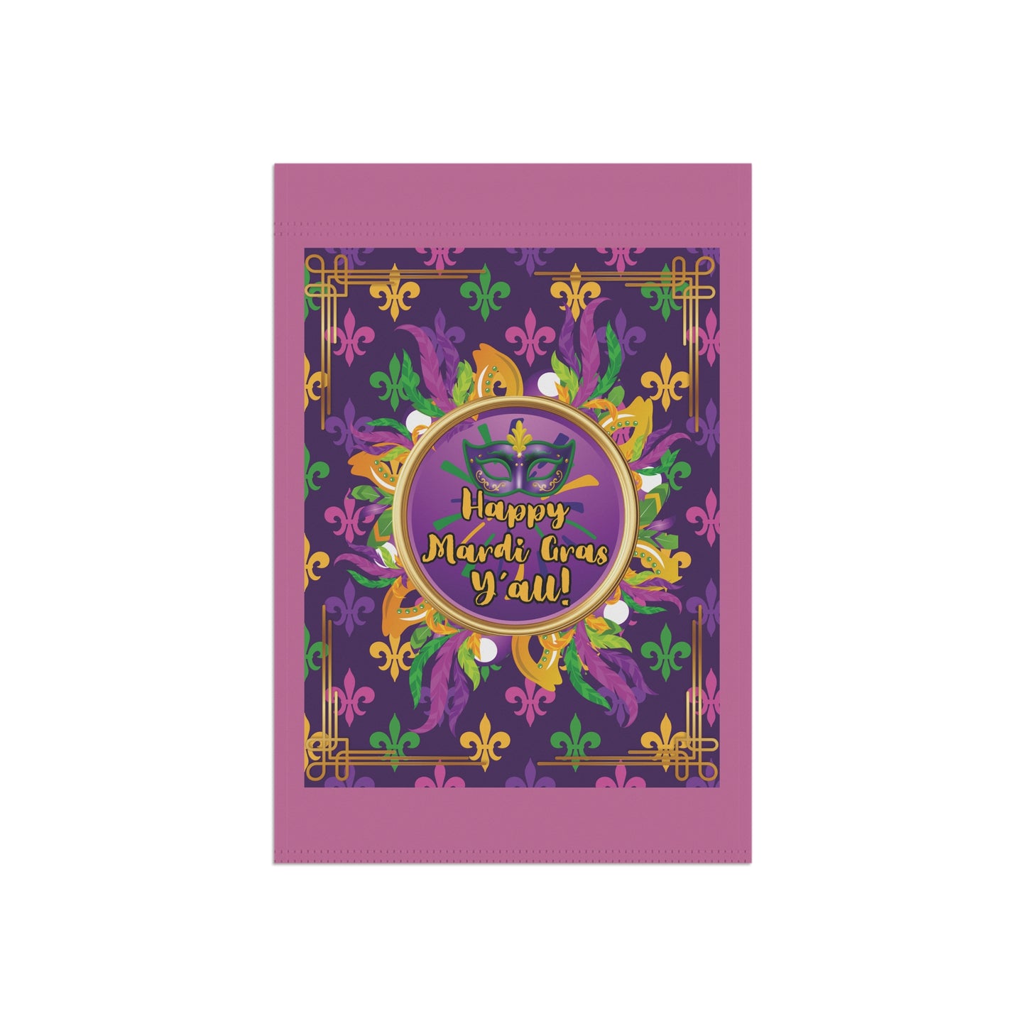 Mardi Gras Garden Flag — “Happy Mardi Gras Y’all” Decorative House Banner-Pink