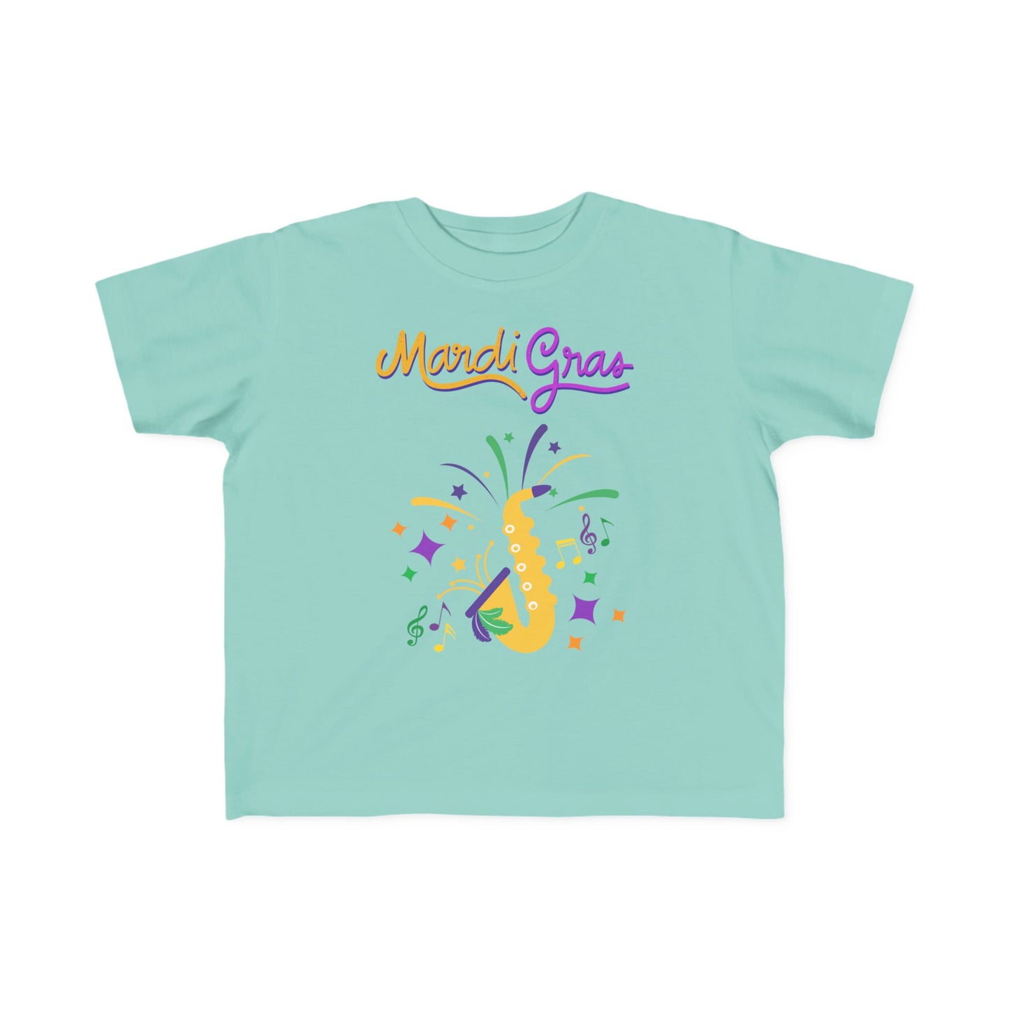 "Mardi Gras Saxophone" Toddler T-Shirt .  This Colorful Saxophone & Confetti Design Helps The Little One Get In The Carnival Mood!.