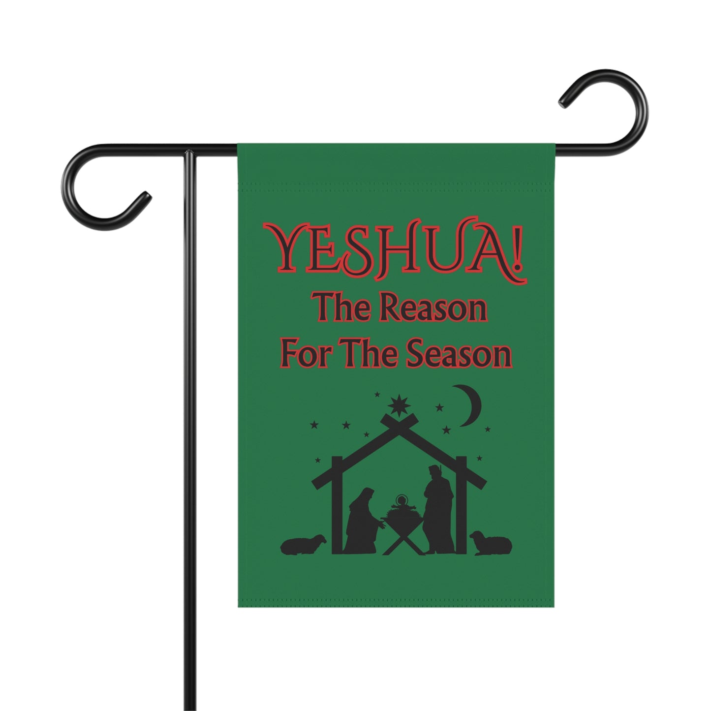 Garden Banner - "YESHUA! The Reason For The Season" Dark Green Nativity Yard Flag