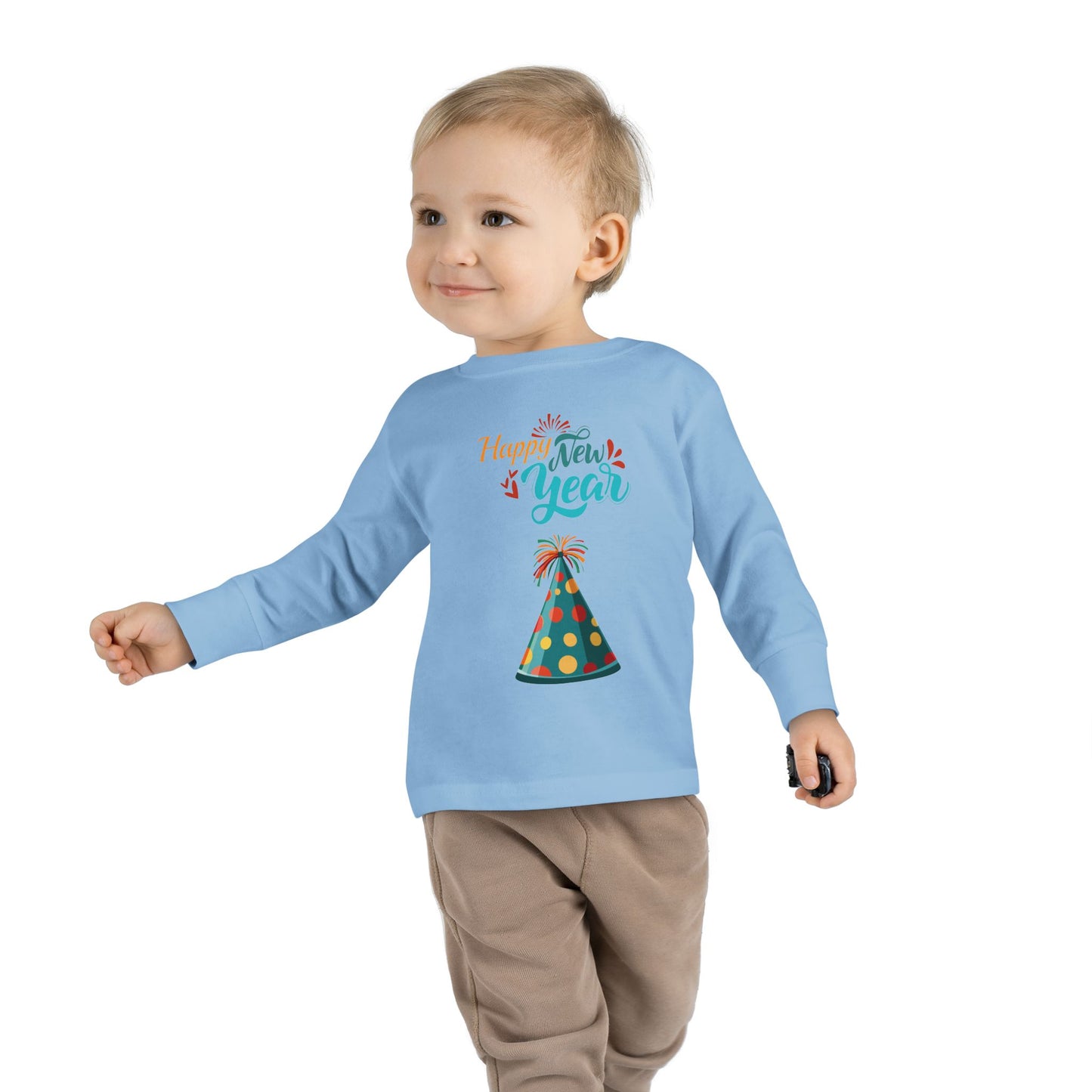 "Happy New Year- Party Hat", Toddler Long Sleeve Tee Shirt.  They Will Not Want To Take This Shirt Off!