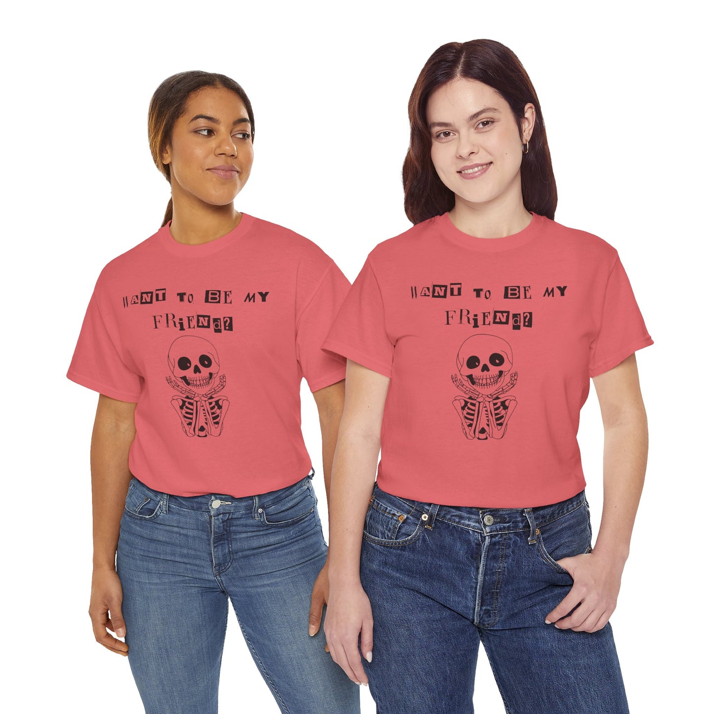 "Want To Be My Friend?" Adorable Skeleton, Unisex Tee.  A Cute Halloween Gift!
