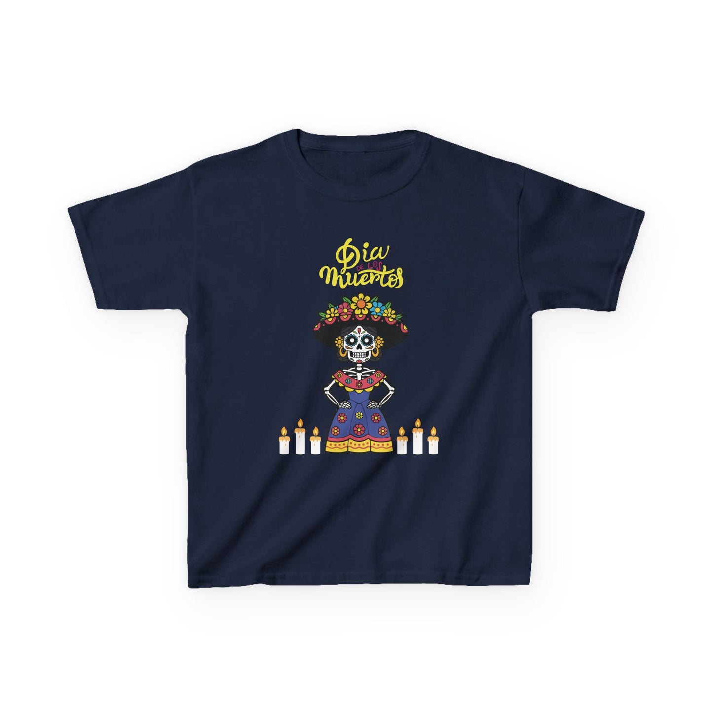 "Dia De Los Muertos" Kids Heavy CottonTee.  A Fun and Colorful Sugar Skull Design