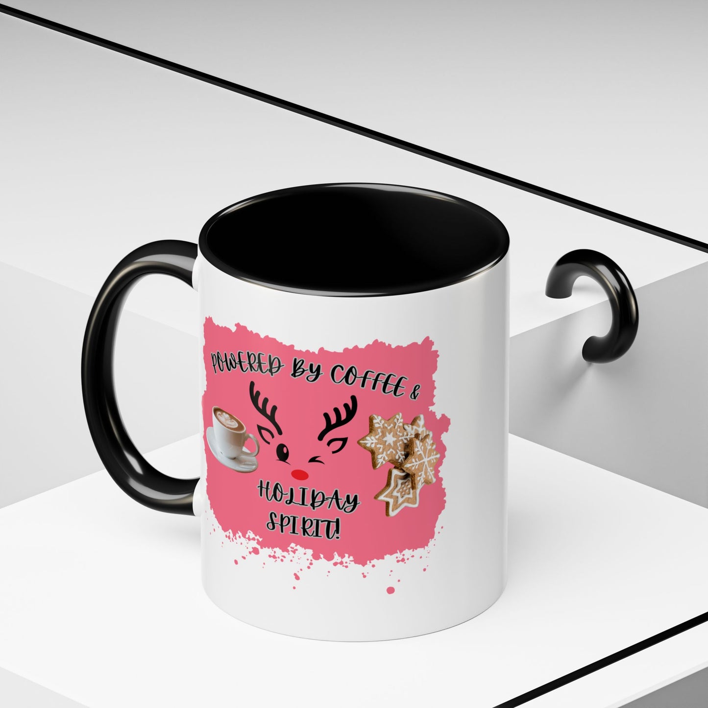 "Powered By Coffee & Christmas Spirit!" Accent Coffee Mug (11oz & 15oz)