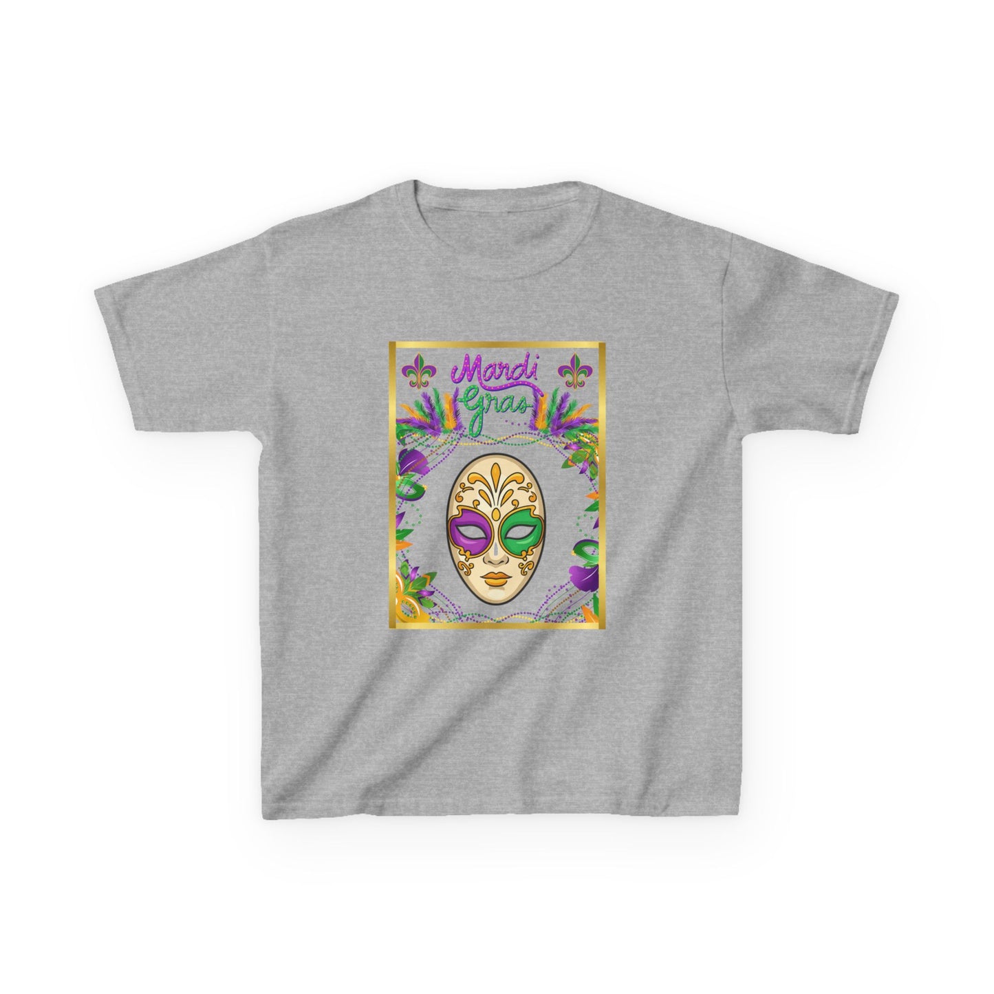 "Mardi  Gras Mask"  Youth Unisex  Boxy T-Shirt.  This Stylish & Colorful Tee Has All The Elements Needed For Carnival Cheer!