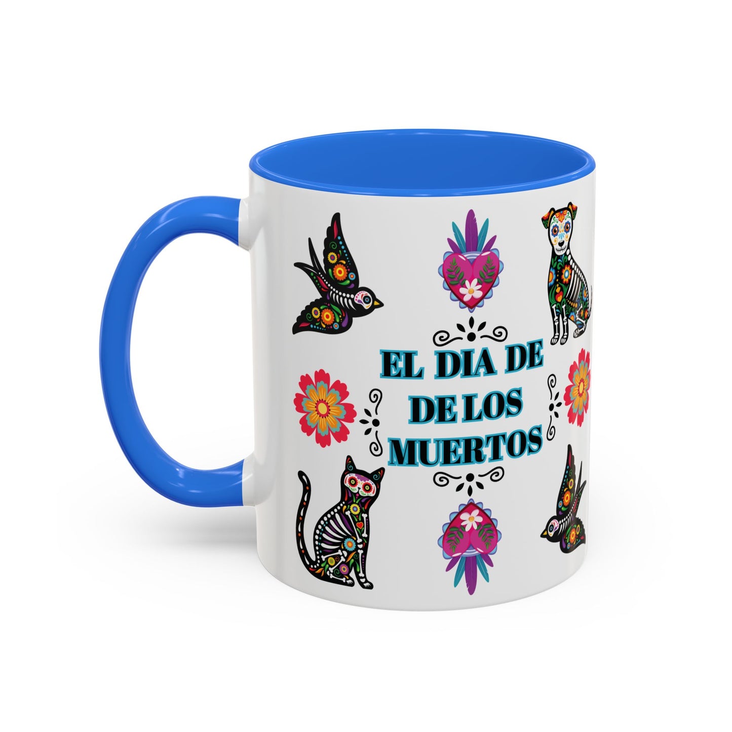 "El Dia De Los Muertos" Colorful White Ceramic Mugs with Colorful Accents Mugs, 11oz and 15oz