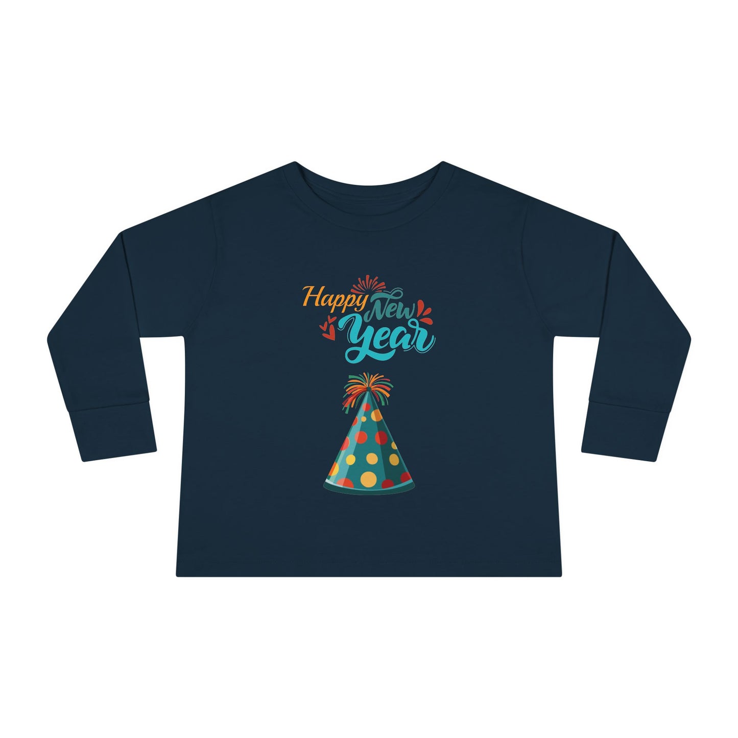 "Happy New Year- Party Hat", Toddler Long Sleeve Tee Shirt.  They Will Not Want To Take This Shirt Off!