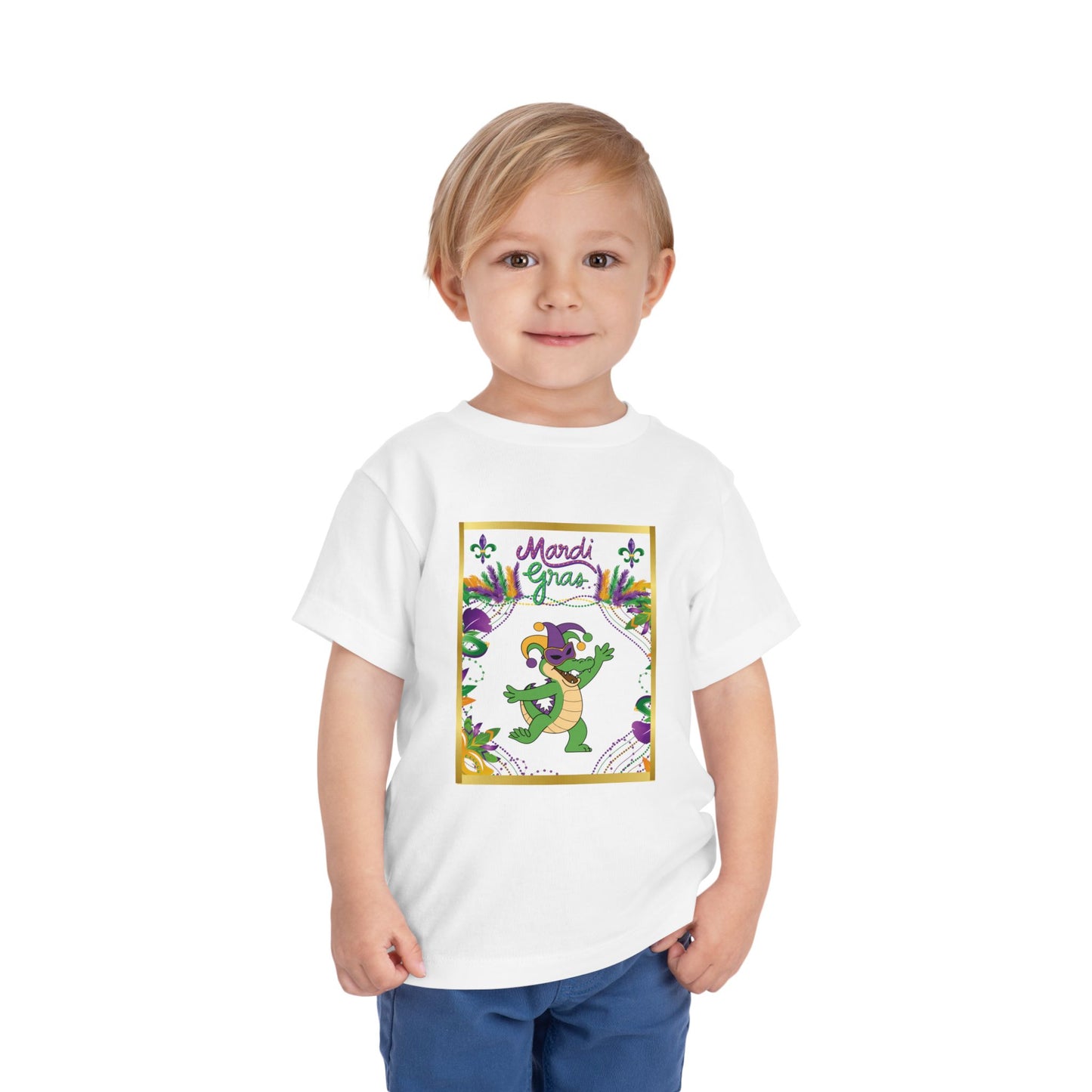 "Mardi Gras Gator" Toddler Tee.  This Masked Alligator Is Ready To Celebrate Mardi Gras In Purple, Gold And Green!