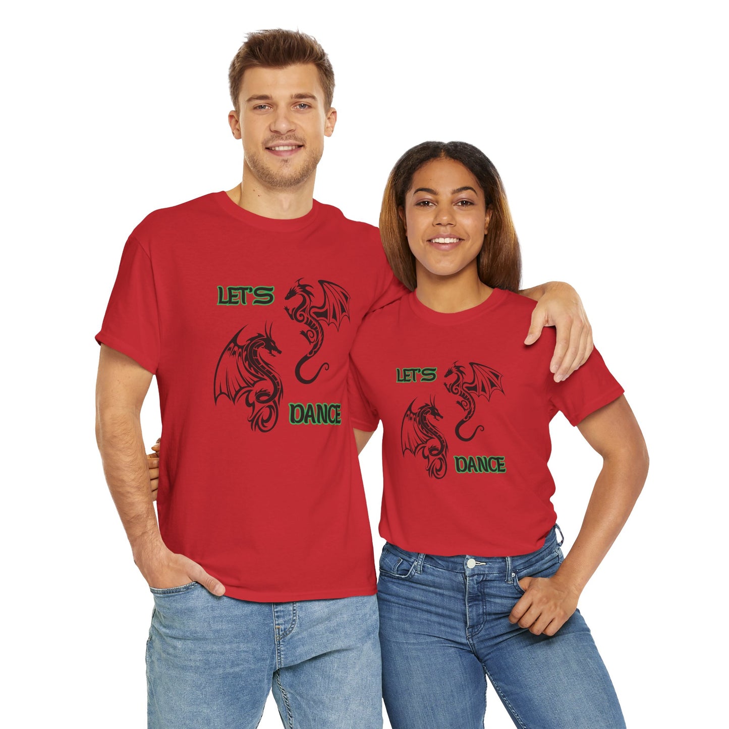 "Let's Dance" Unisex Heavy Cotton Tee, Black/Green text