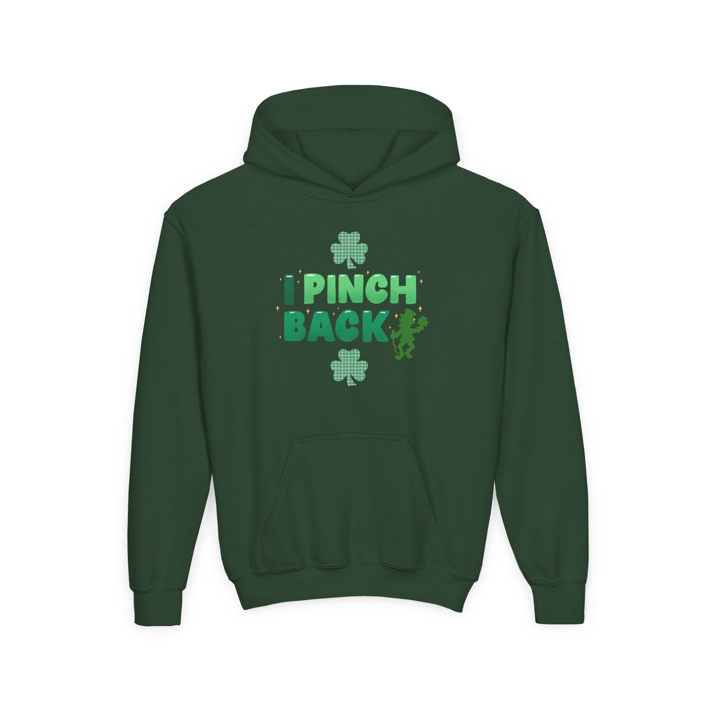 Youth St. Patrick's Day Hoodie — "I Pinch Back" Shamrock (Approach With Caution-LOL)