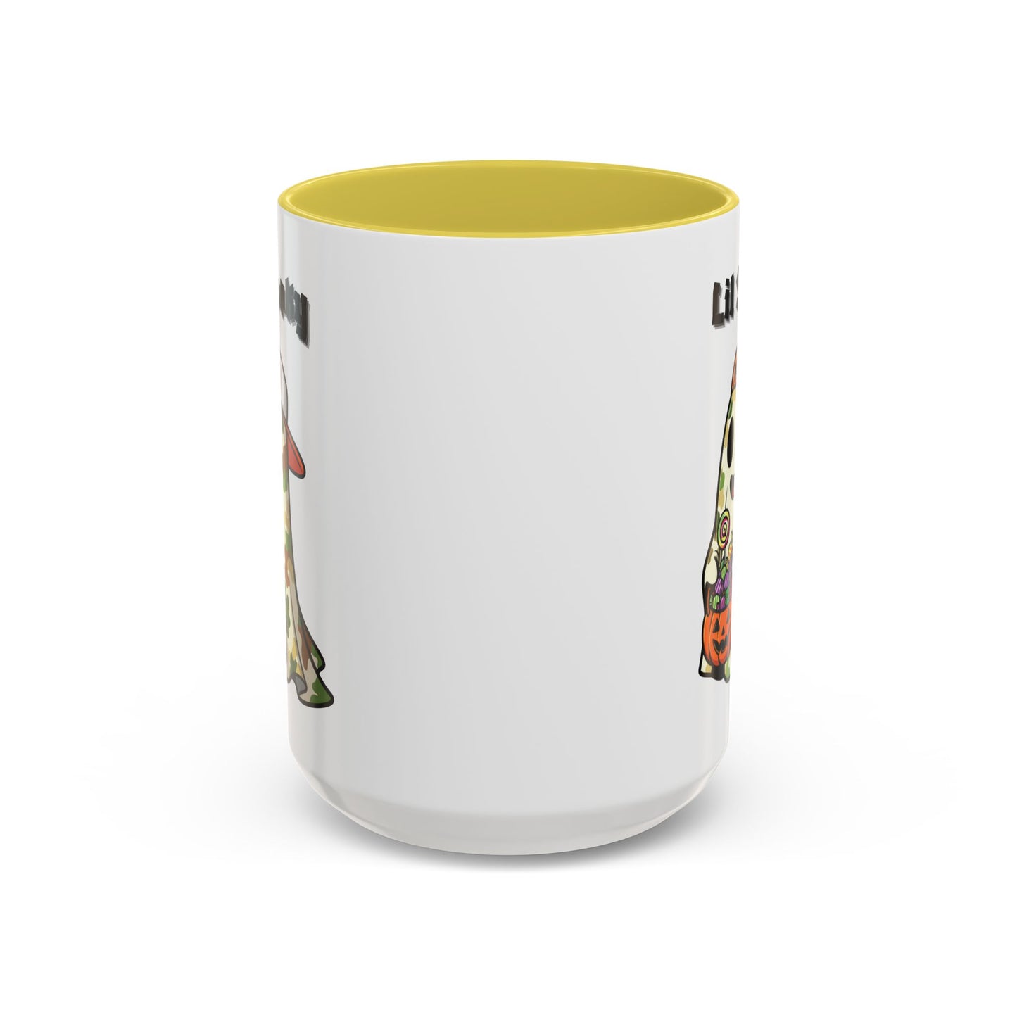 "Lil Spooky"  White Ceramic Halloween Mug With Colorful Accents — Cute Ghost Trick-or-Treat Ceramic Mug (11oz/15oz)