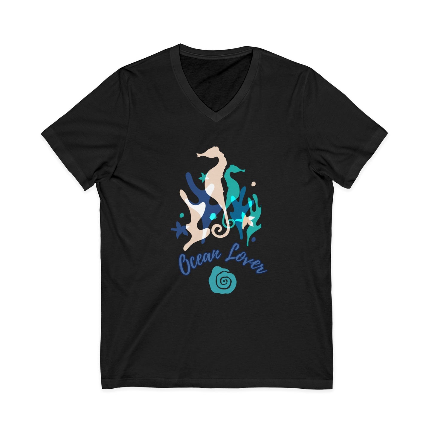 "Ocean Lover" Seahorse Sea Life V-Neck Tee