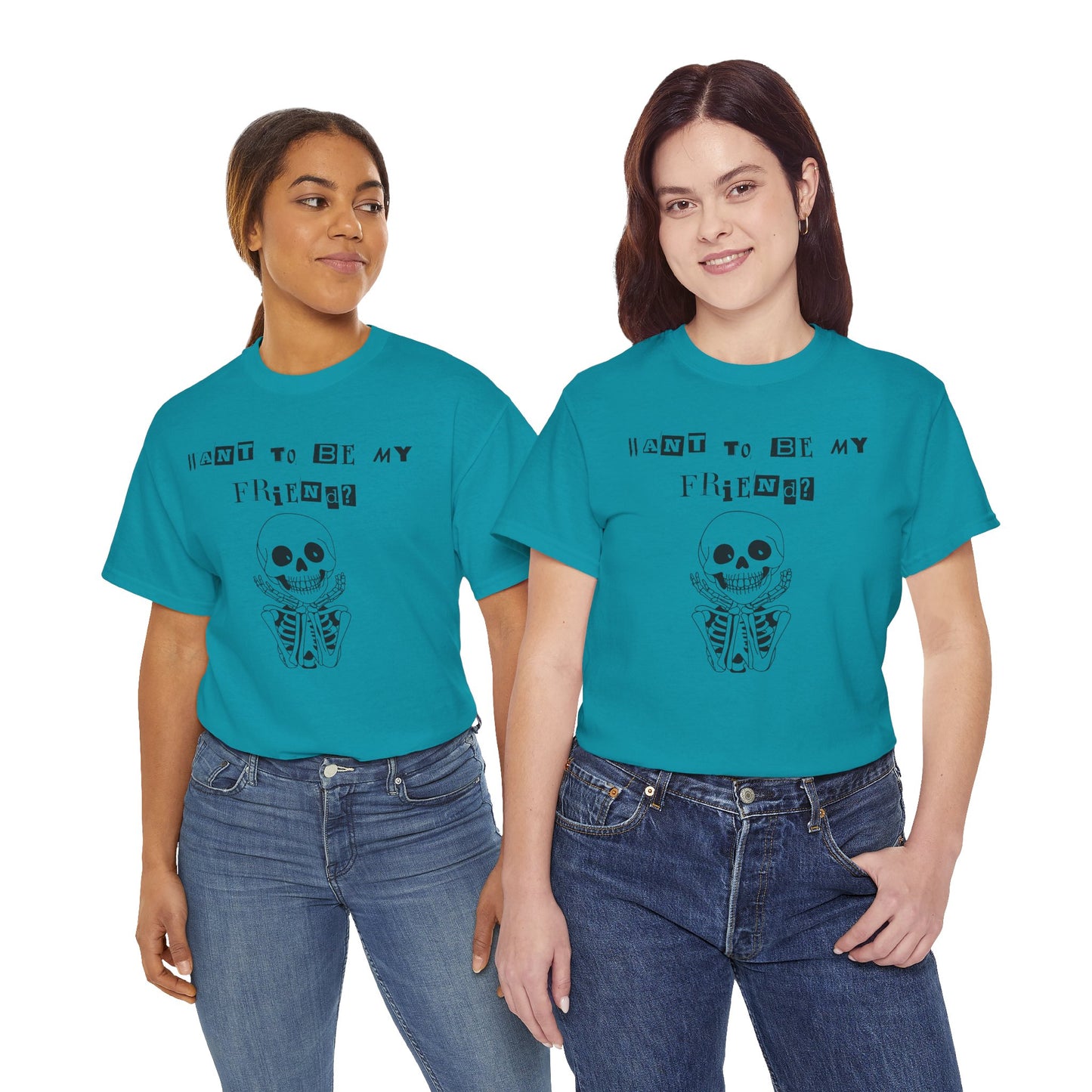 "Want To Be My Friend?" Adorable Skeleton, Unisex Tee.  A Cute Halloween Gift!
