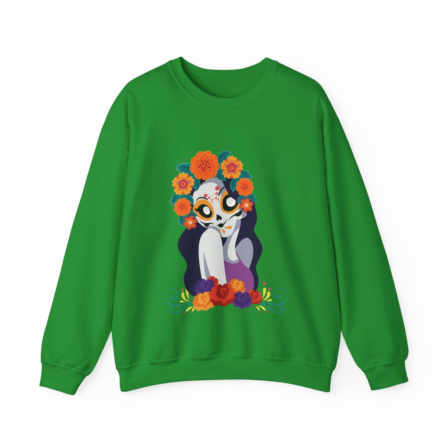 " Katrina Floral Skull"  Unique Crewneck Unisex Sweatshirt. Great for Celebrations like Dia De Los Muertos, Halloween or Any day!