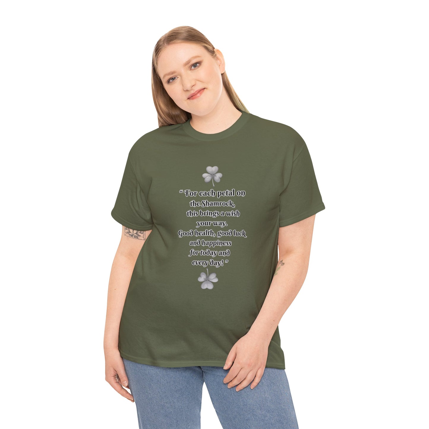 "Irish Shamrock Blessing" Unisex Heavy Cotton T-Shirt — Front & Back Design Graphic-  Great For St .Patrick's Day!