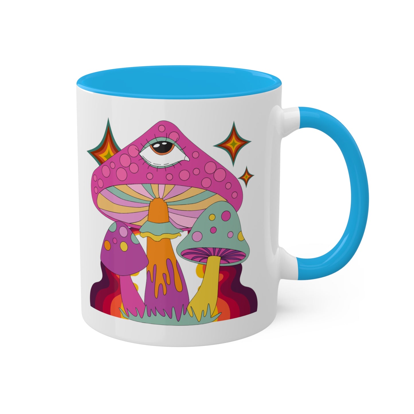 "Groovy Mushrooms" 11 oz White Mug with Colorful Accents