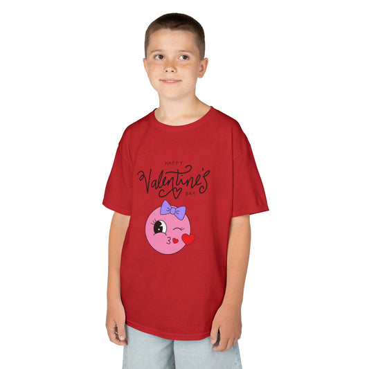 A Cute Winking Valentine Emoji with "Happy Valentine’s Day", Youth's Stylish Boxy Unisex Tee.  A Great Choice For A Wearable Valentine's Statement.