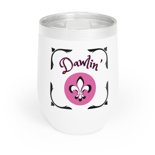 "Dawlin", Chill Wine Tumbler In White.  A Great Gift For The "Southern Ladies" to Enjoy Their Chilled Vino Or Cocktail Conveniently in Style! !