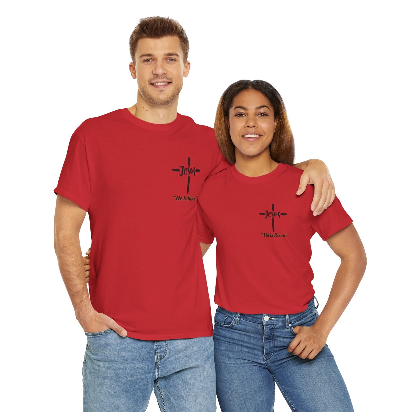 "He is Risen"  Front and Back Design, Unisex Heavy Cotton Tee