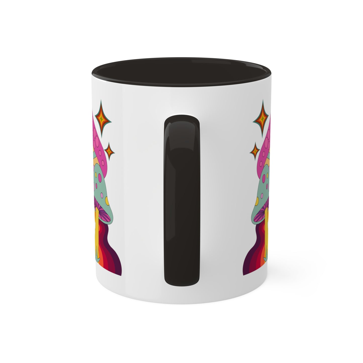 "Groovy Mushrooms" 11 oz White Mug with Colorful Accents