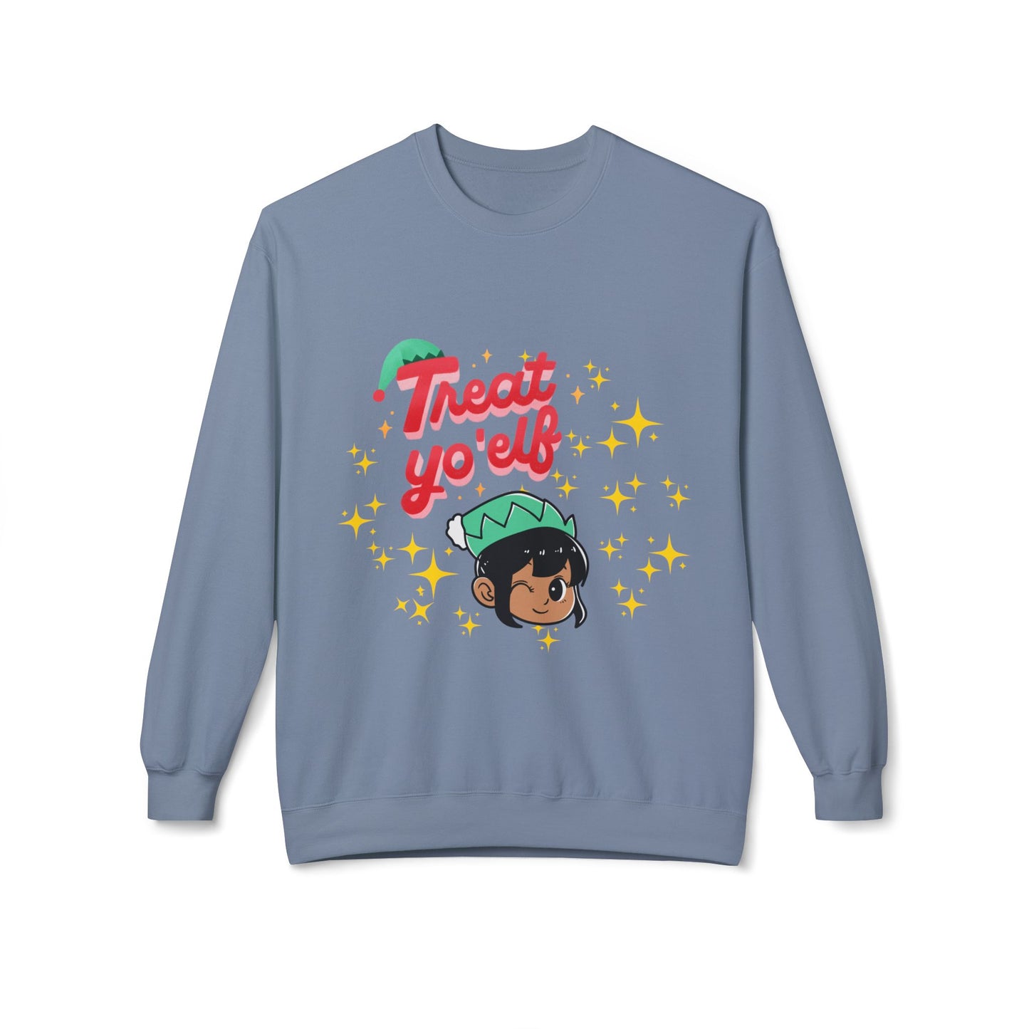 "Treat Yo'Elf" — Cute Elf Holiday Unisex Crewneck Sweatshirt