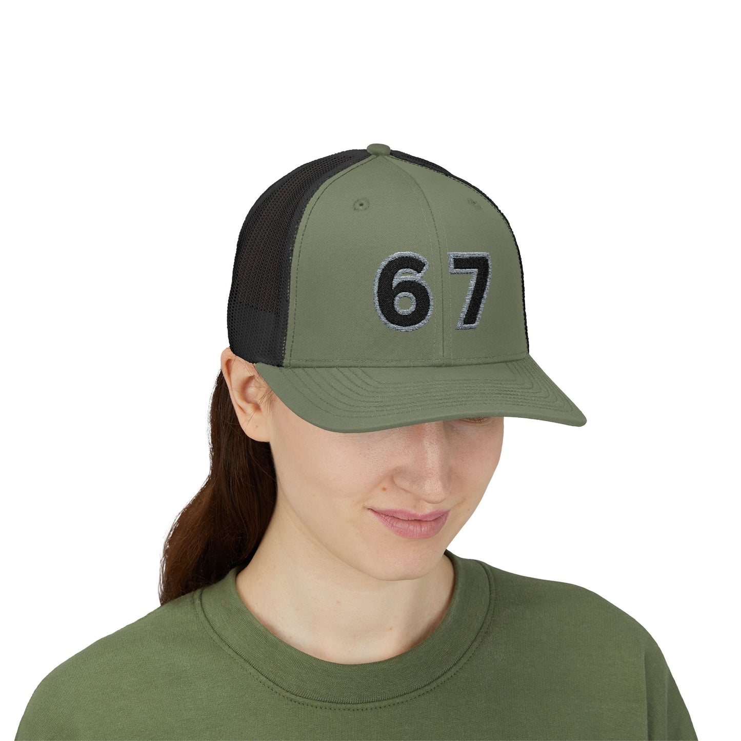 Embroidered '67' Mesh Snapback Trucker Cap — "Trending"  Numbers  Baseball Hat