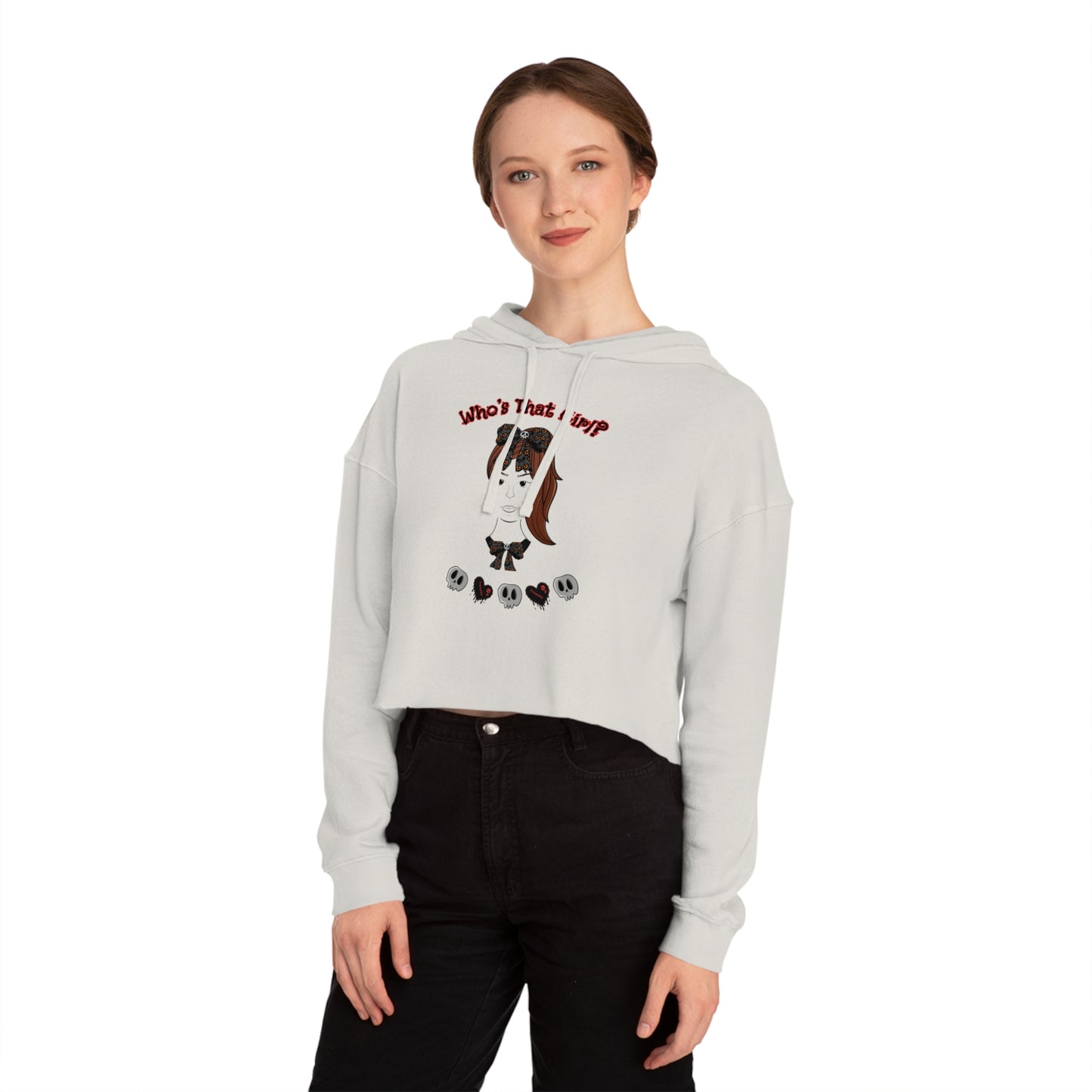 Spectral "Who's That Girl?"  Trendy Women’s Cropped Hooded Sweatshirt.  Unique "Goth Vibe" Crop Top!