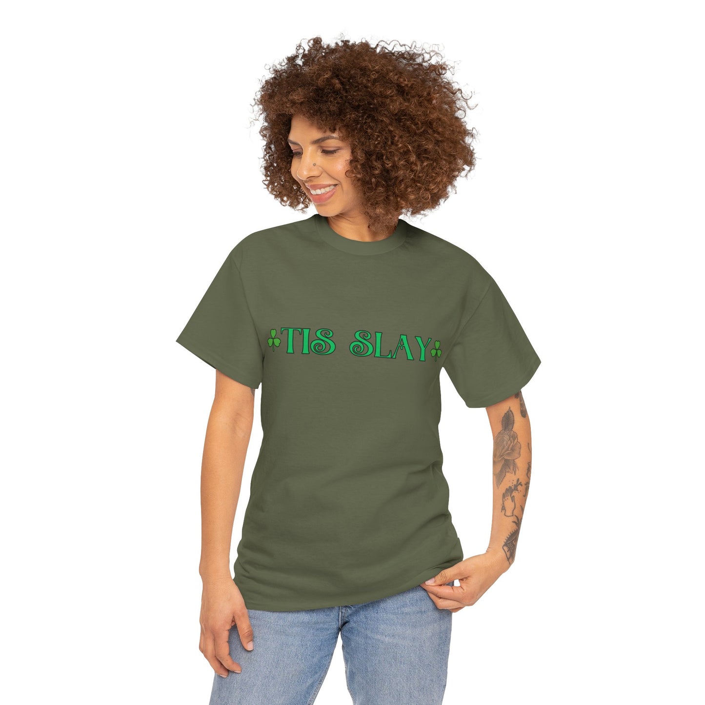 "Tis Slay" Shamrock Tee — Our Fun St. Patrick's Day, Unisex Heavy Cotton T-Shirt With A Trendy Slang Term & An Irish Twist!