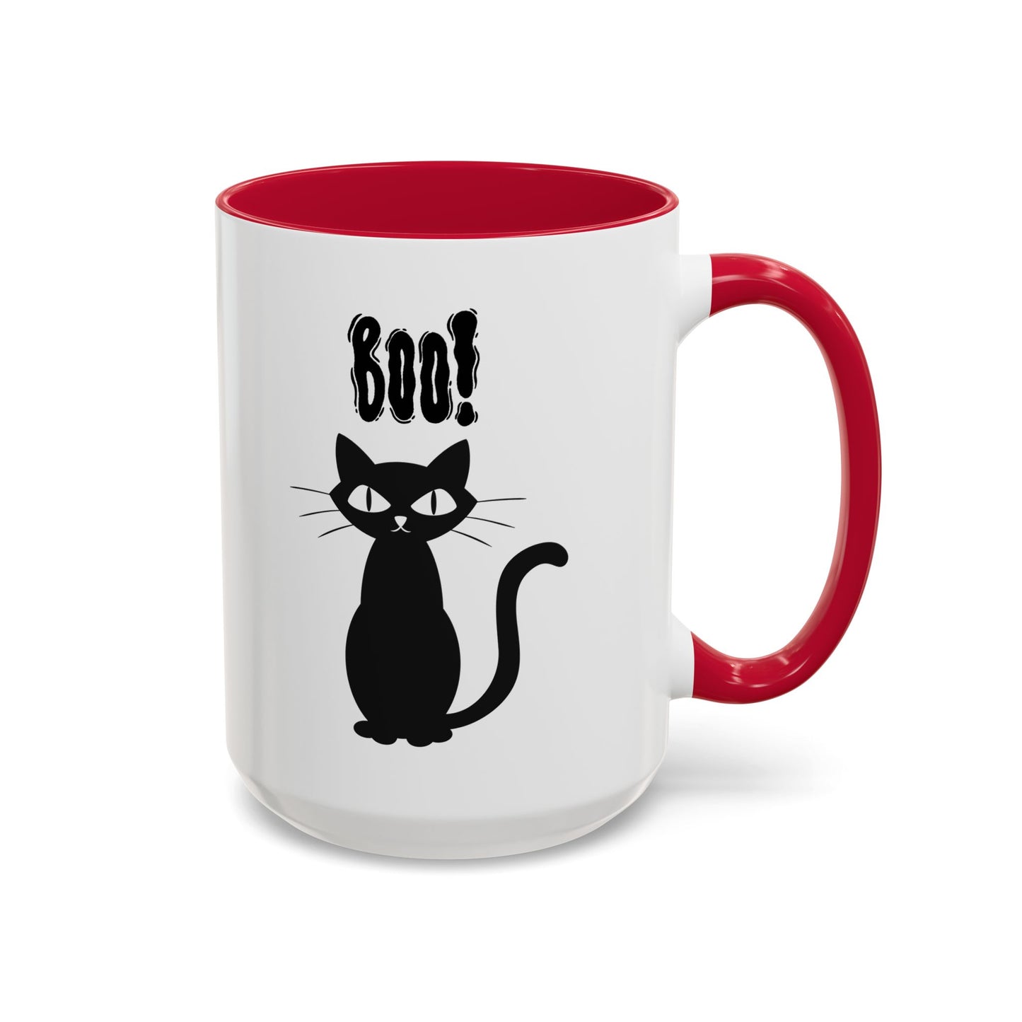 ''Boo" Black Kitty, White Ceramic Mugs With Colorful Accents (11oz and 15oz)