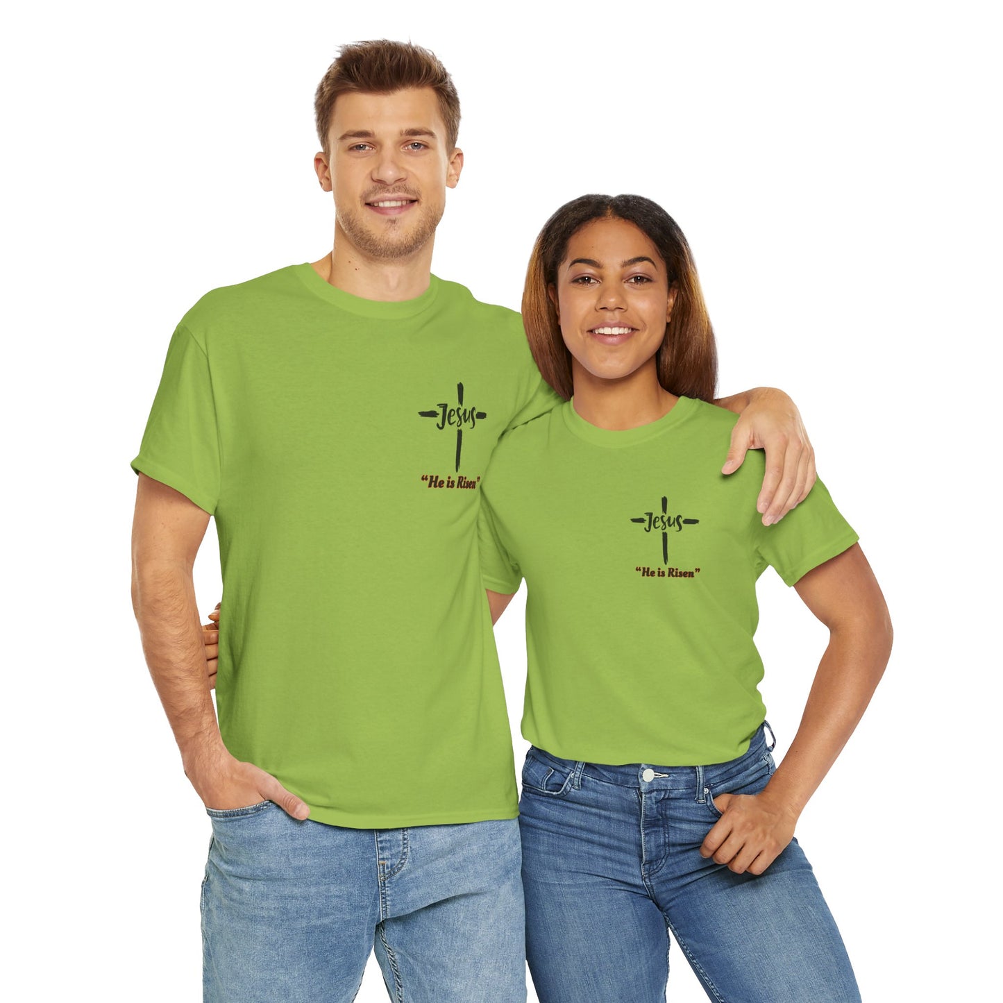 "He is Risen"  Front and Back Design, Unisex Heavy Cotton Tee