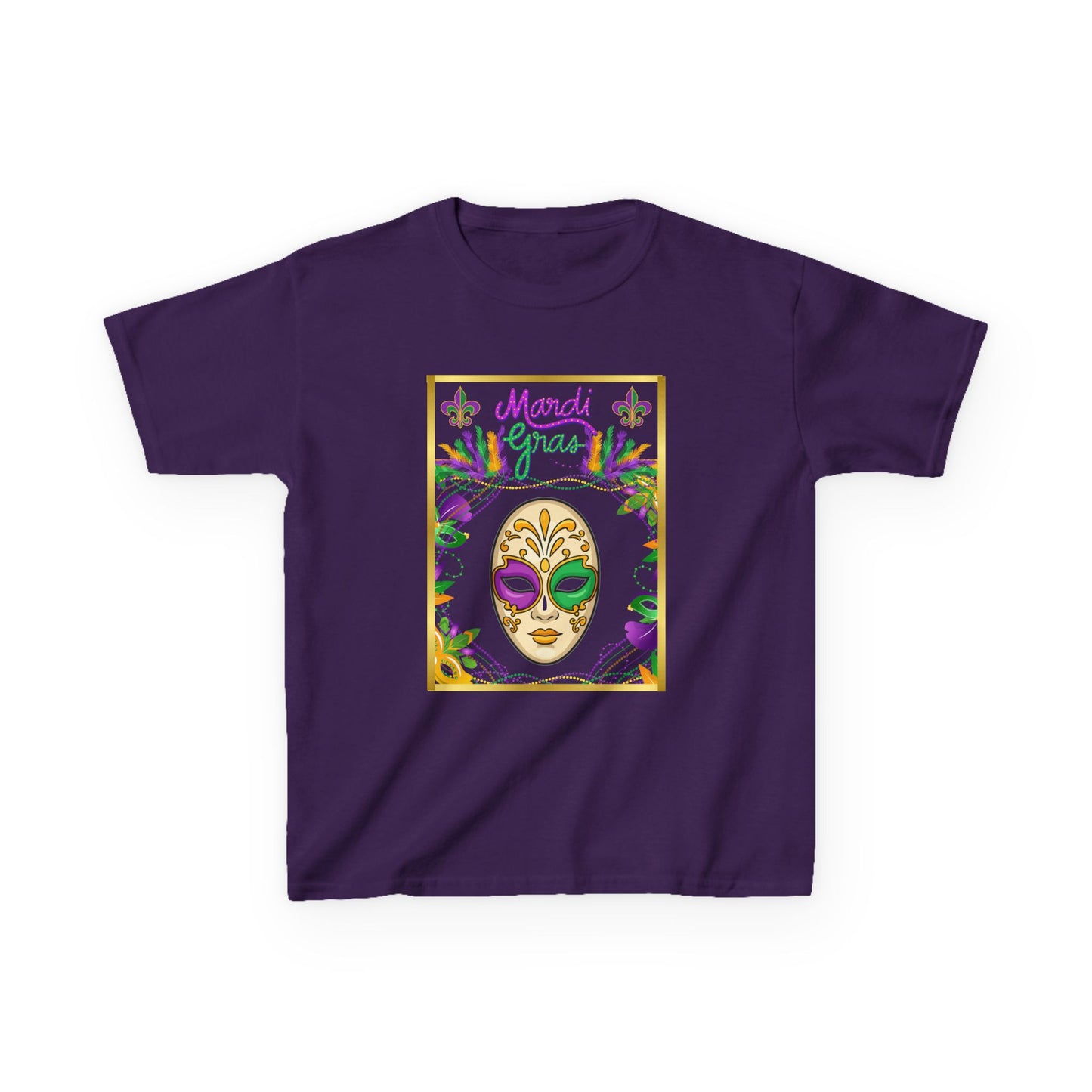 "Mardi  Gras Mask"  Youth Unisex  Boxy T-Shirt.  This Stylish & Colorful Tee Has All The Elements Needed For Carnival Cheer!