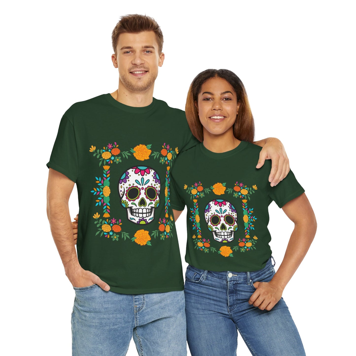 "Day of the Dead" Unisex Heavy Cotton Tee, Colorful Sugar Skull Design!