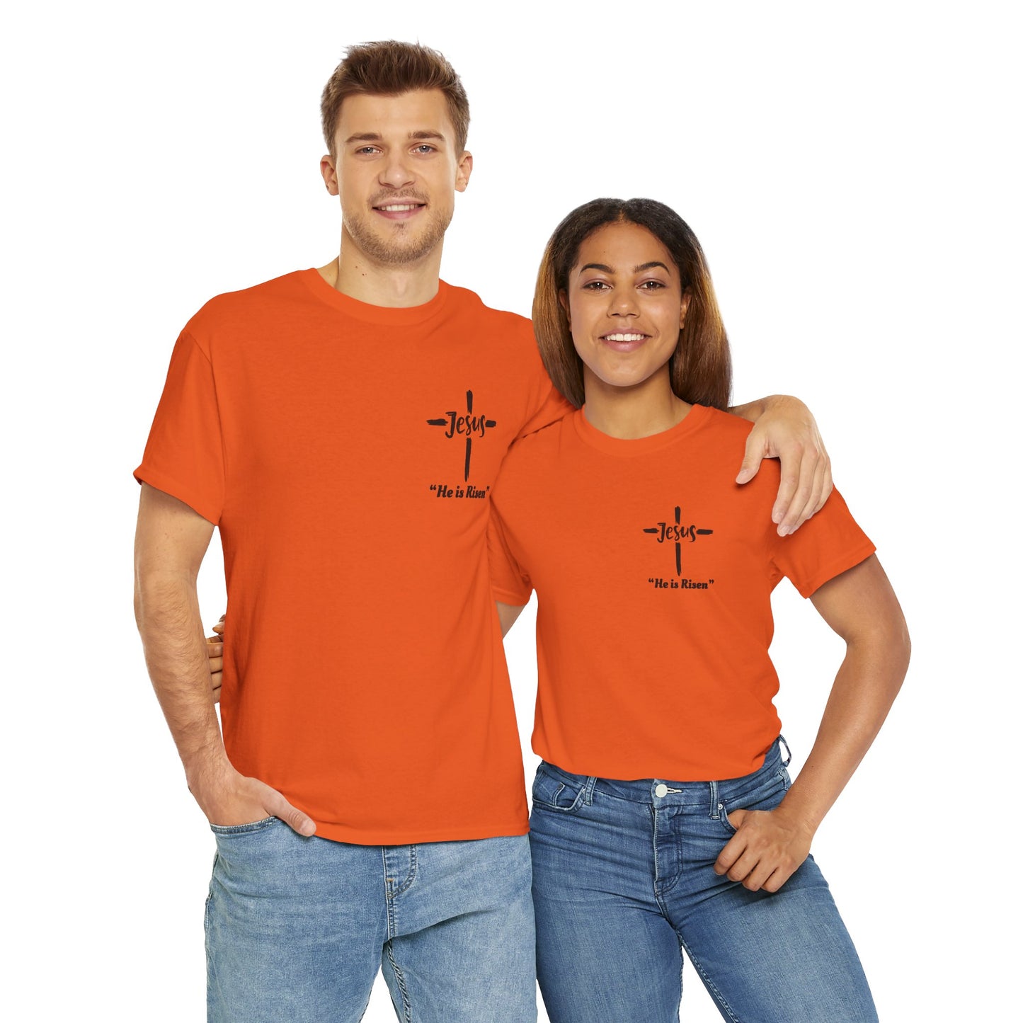 "He is Risen"  Front and Back Design, Unisex Heavy Cotton Tee