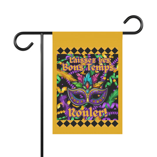 Mardi Gras Garden Flag — "Laissez Les Bons Temps Roulér!" Yard Banner-Yellow
