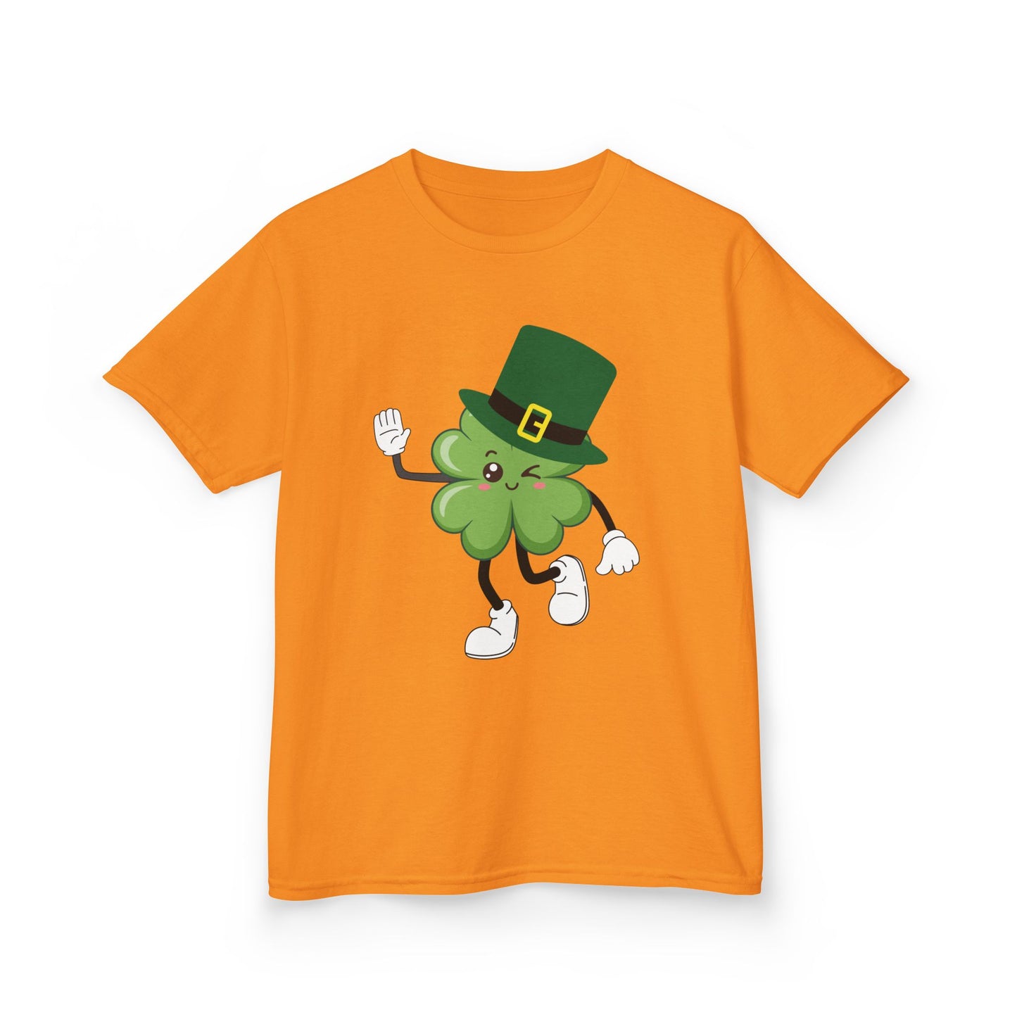 "Dancing Shamrock with Leprechaun Hat".  Kids Heavy Cotton T-Shirt. Patrick’s Day Tee