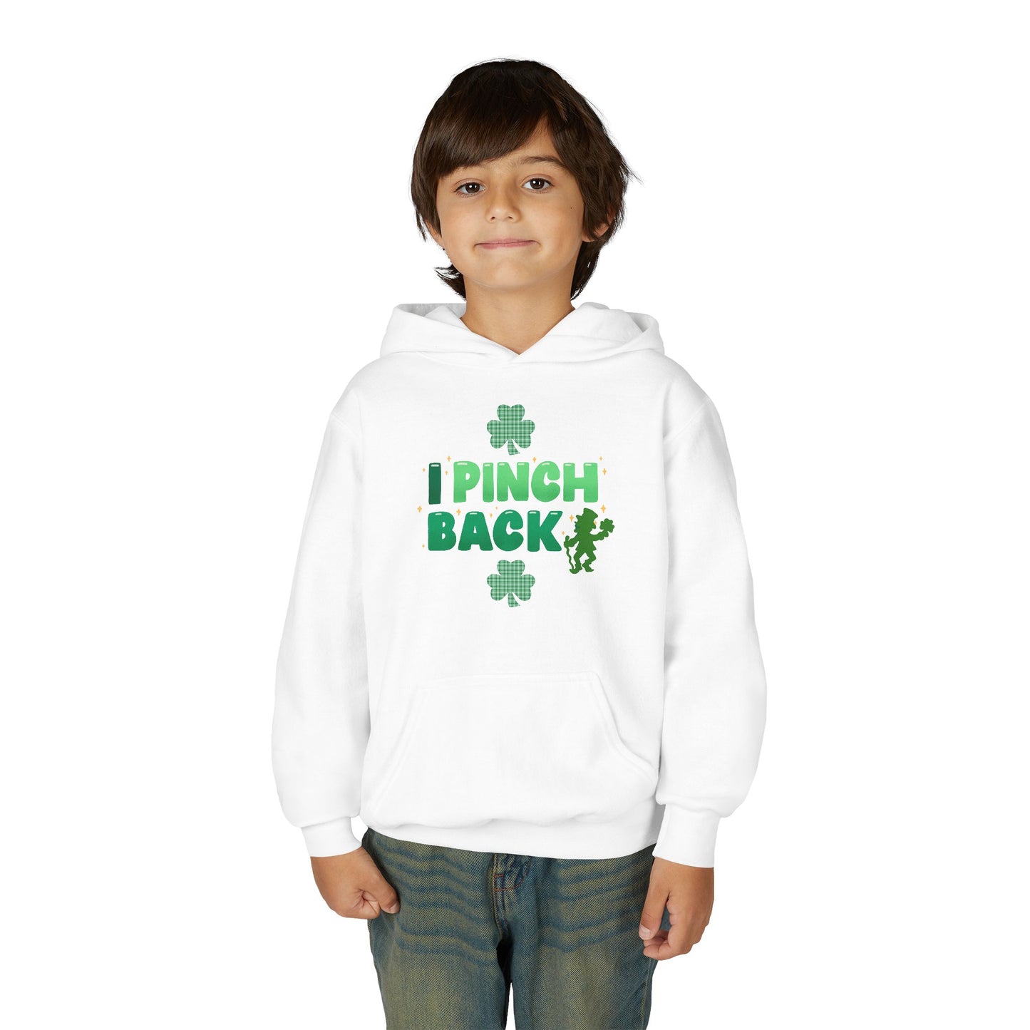 Youth St. Patrick's Day Hoodie — "I Pinch Back" Shamrock (Approach With Caution-LOL)
