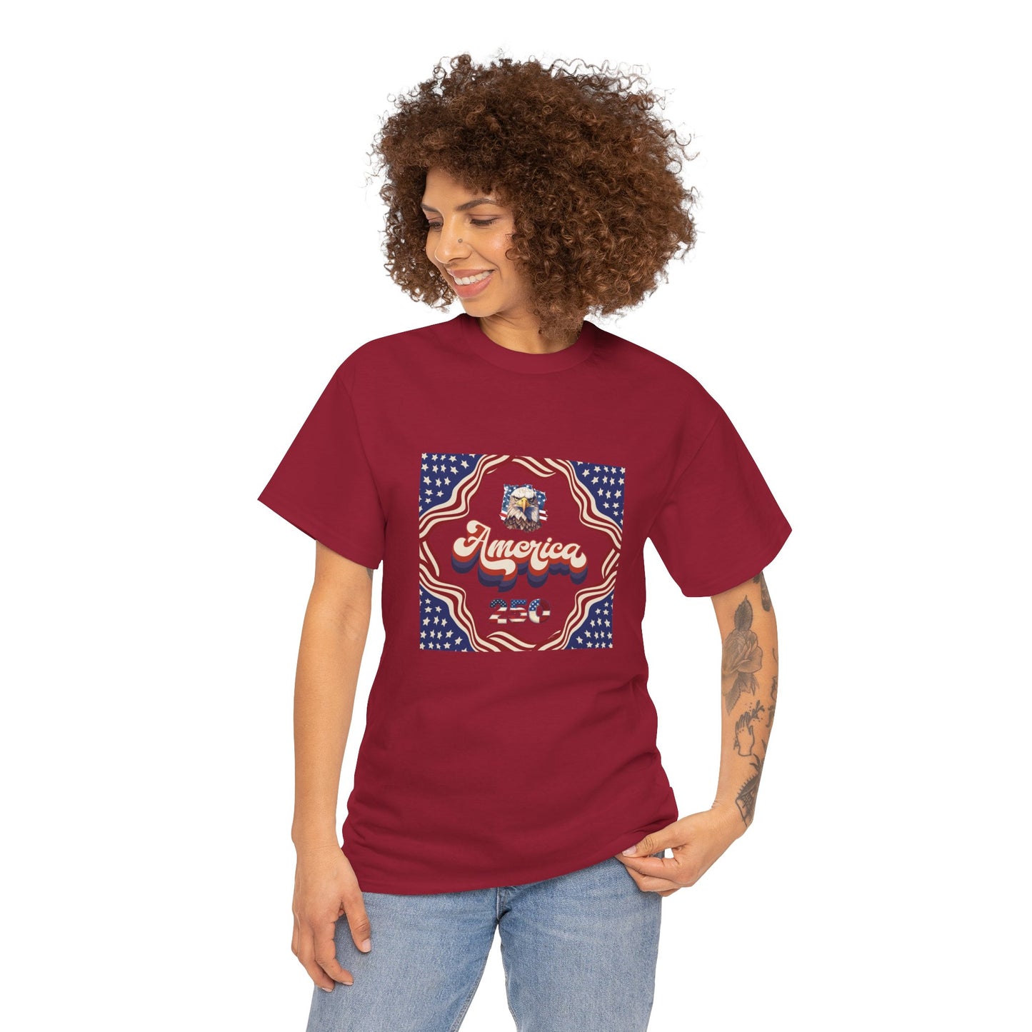 Unisex Heavy Cotton T-Shirt — Retro "America 250" Patriotic Eagle Graphic: 4th of July Celebration Tee