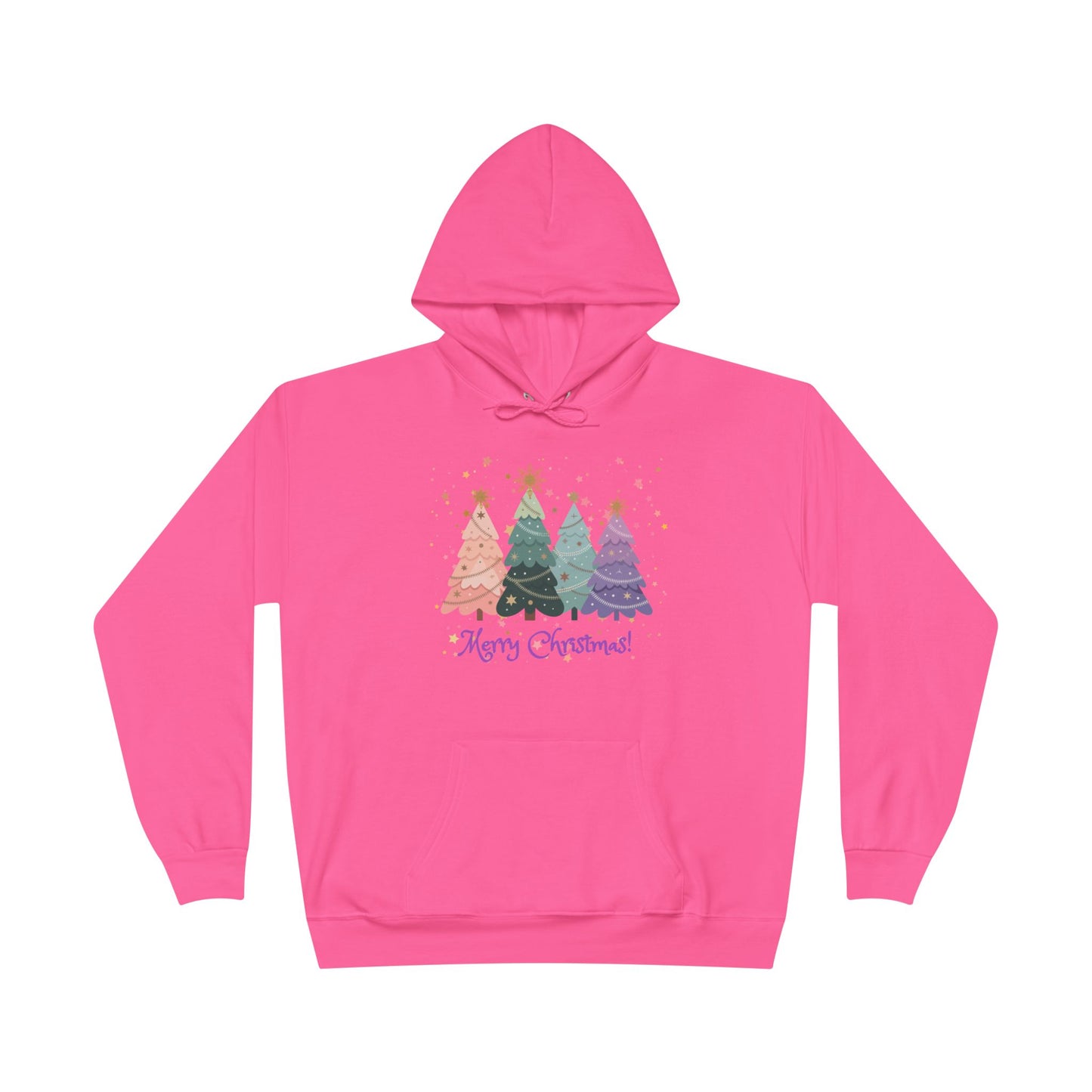 "Merry Xmas" Pastel Christmas Tree Unisex Adult  Hoodie. A Quaint, Yet Fashionable "Cut-Out Style" Xmas Tree Holiday Pullover