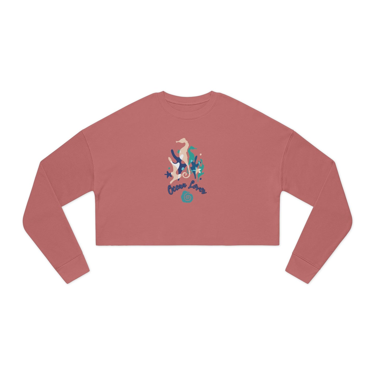 "Ocean Lover" Sea Horse & Coral Cropped Sweatshirt — Women's Beachy Crop Top