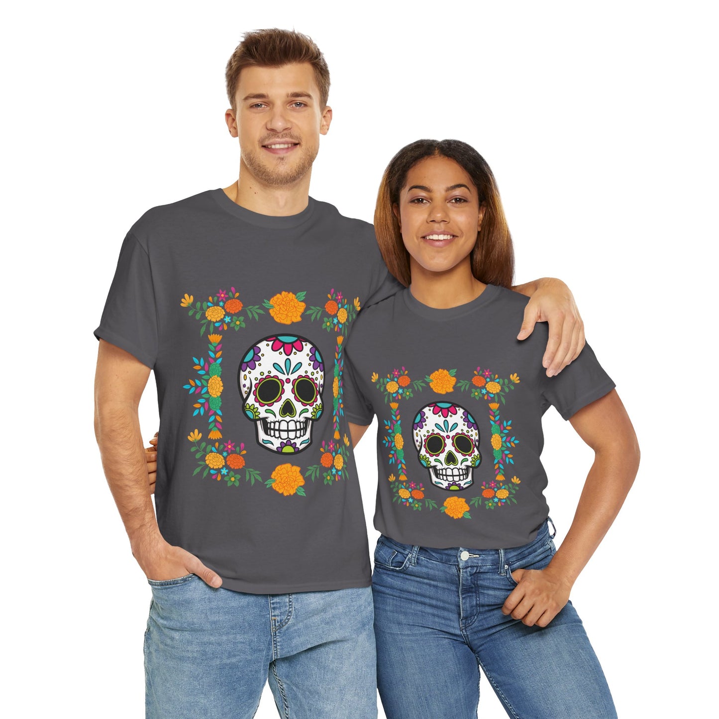 "Day of the Dead" Unisex Heavy Cotton Tee, Colorful Sugar Skull Design!