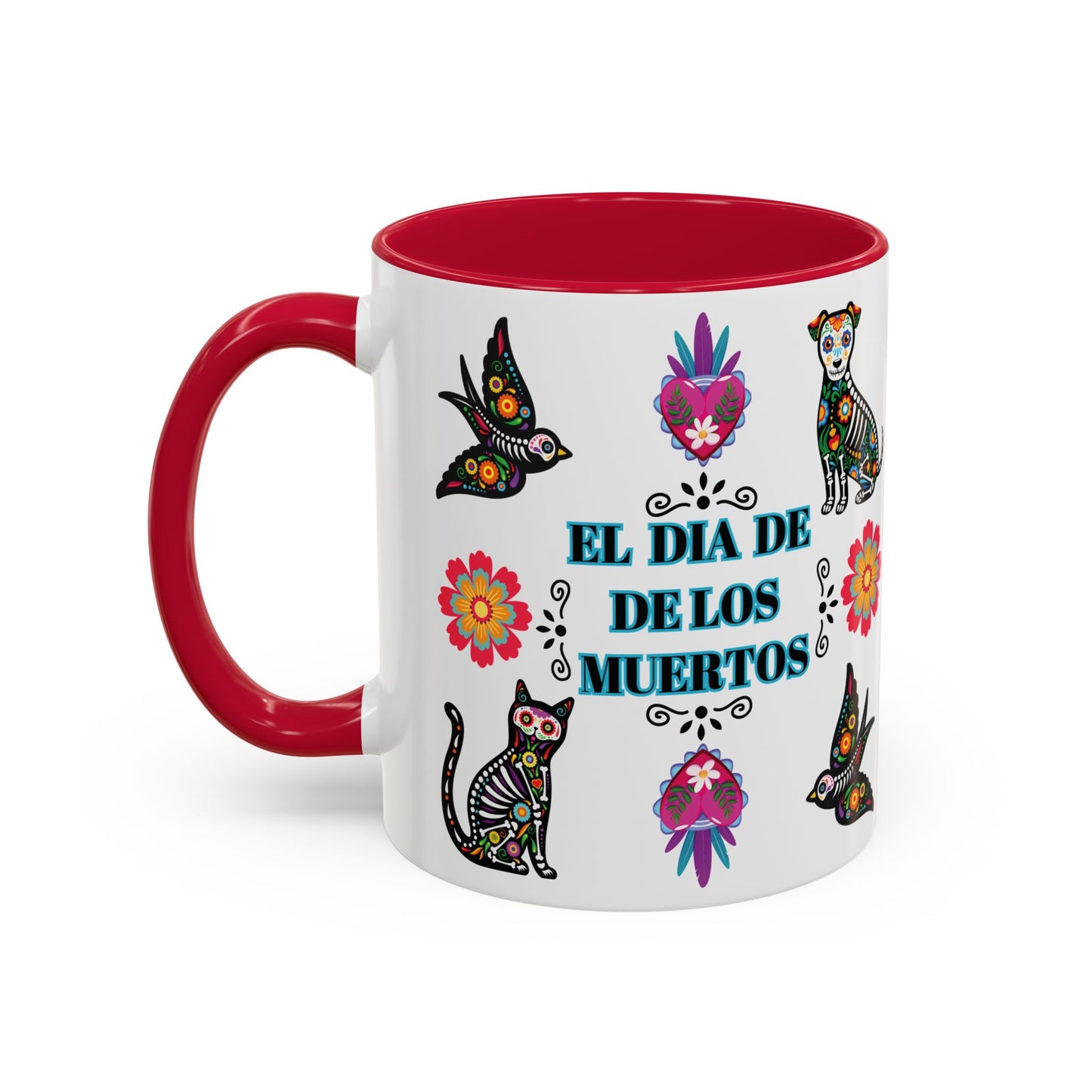 "El Dia De Los Muertos" Colorful White Ceramic Mugs with Colorful Accents Mugs, 11oz and 15oz