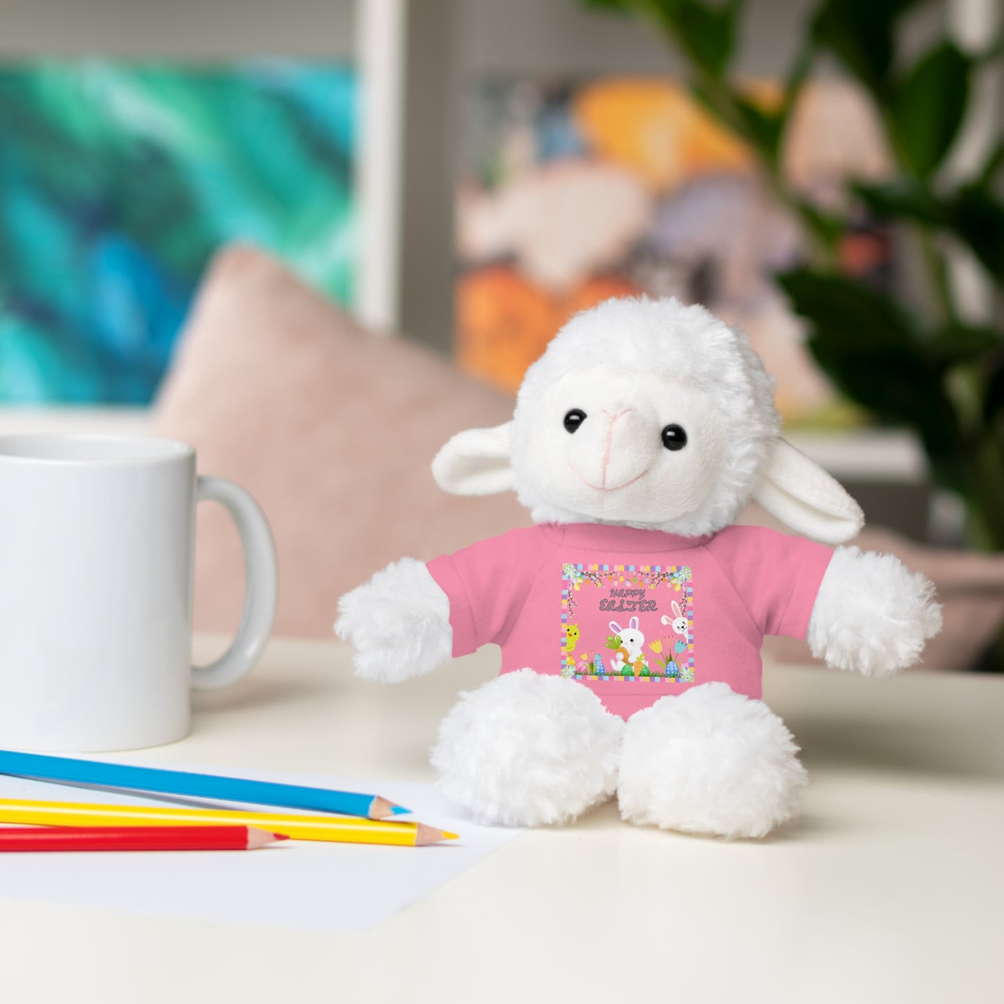 " Happy Easter" Stuffed Animals with Tee, Bunny and Lamb