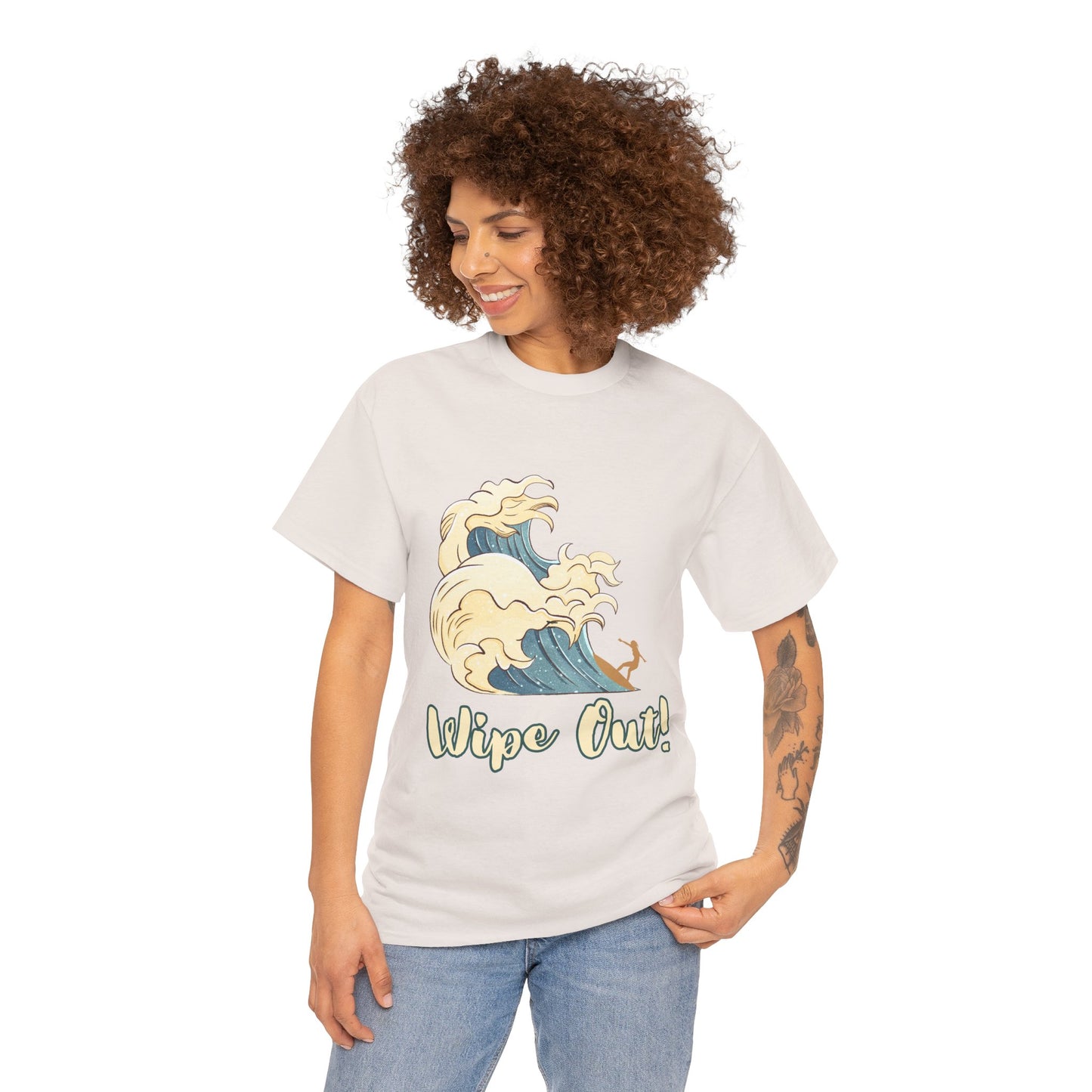 Surf-Inspired Unisex Heavy Cotton Tee - "Wipe Out!" Graphic