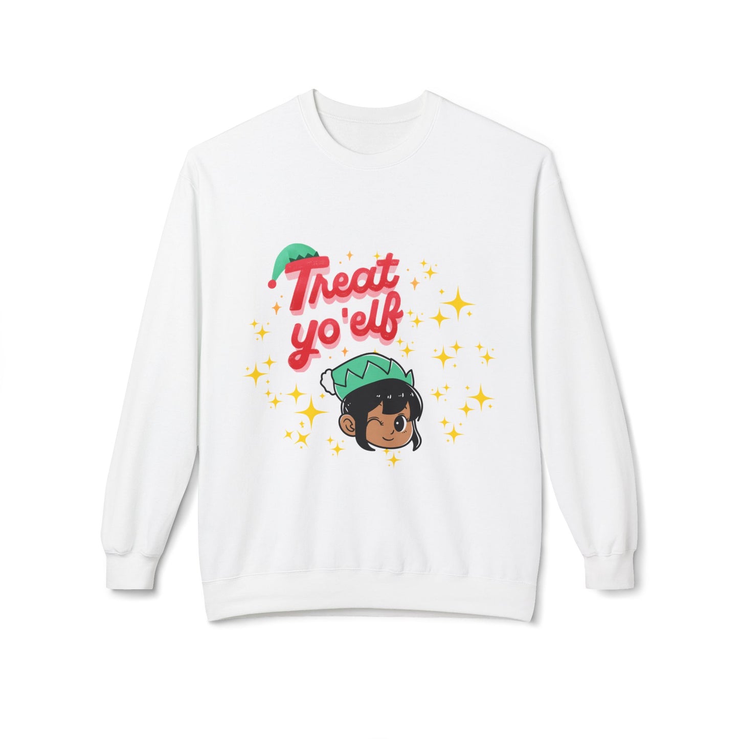 "Treat Yo'Elf" — Cute Elf Holiday Unisex Crewneck Sweatshirt