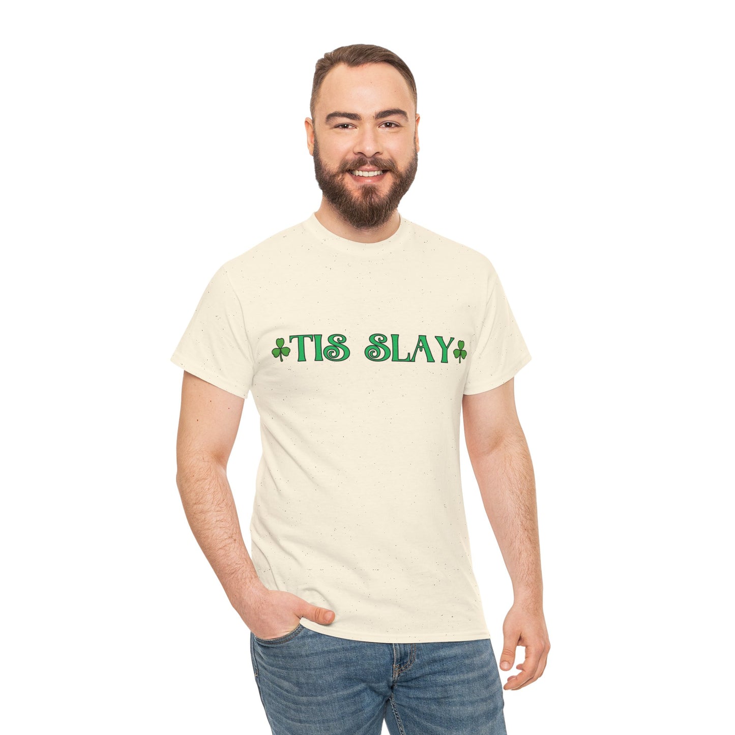 "Tis Slay" Shamrock Tee — Our Fun St. Patrick's Day, Unisex Heavy Cotton T-Shirt With A Trendy Slang Term & An Irish Twist!