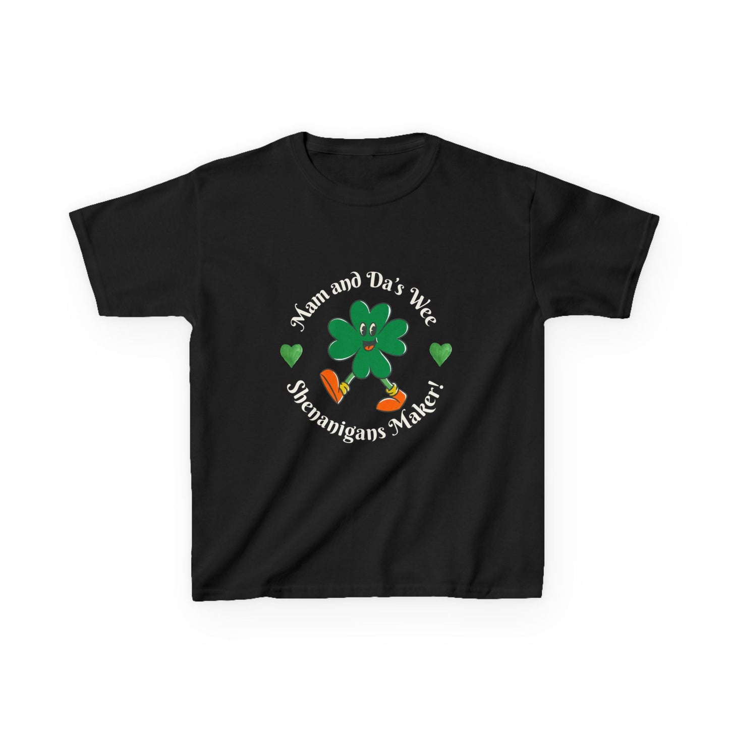 Kids Tee — “Mam and Da’s Wee Shenanigans Maker” Happy Walking Shamrock