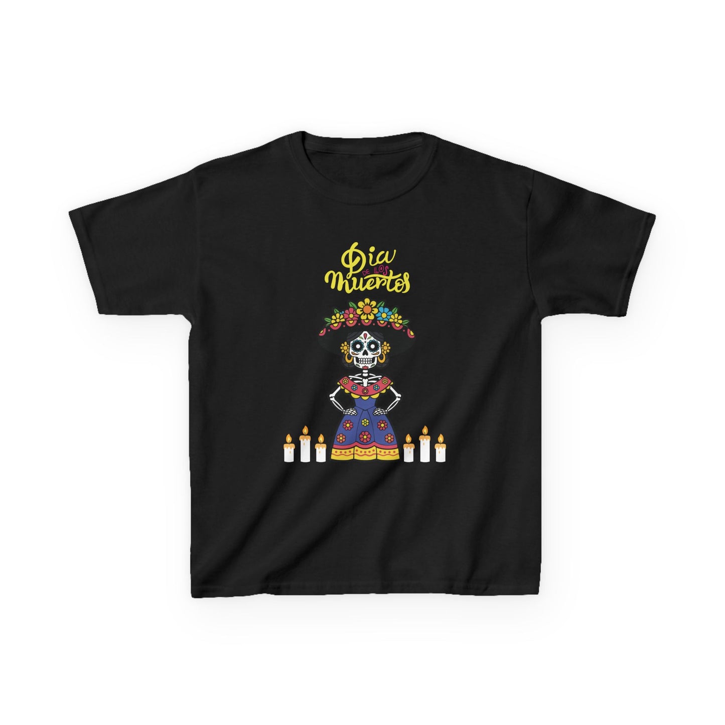 "Dia De Los Muertos" Kids Heavy CottonTee.  A Fun and Colorful Sugar Skull Design