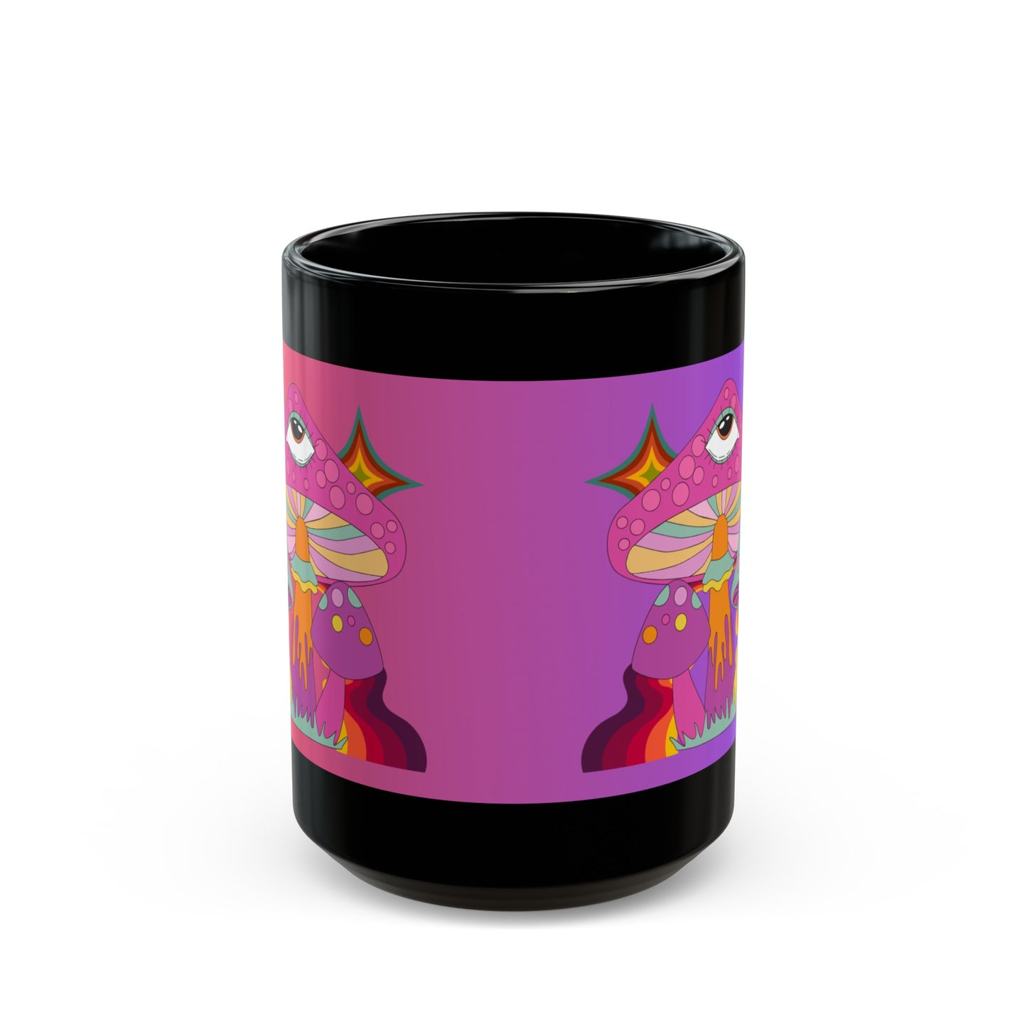 "Groovy Mushrooms with Ombre Background" Black Mug (11 oz, 15 oz)