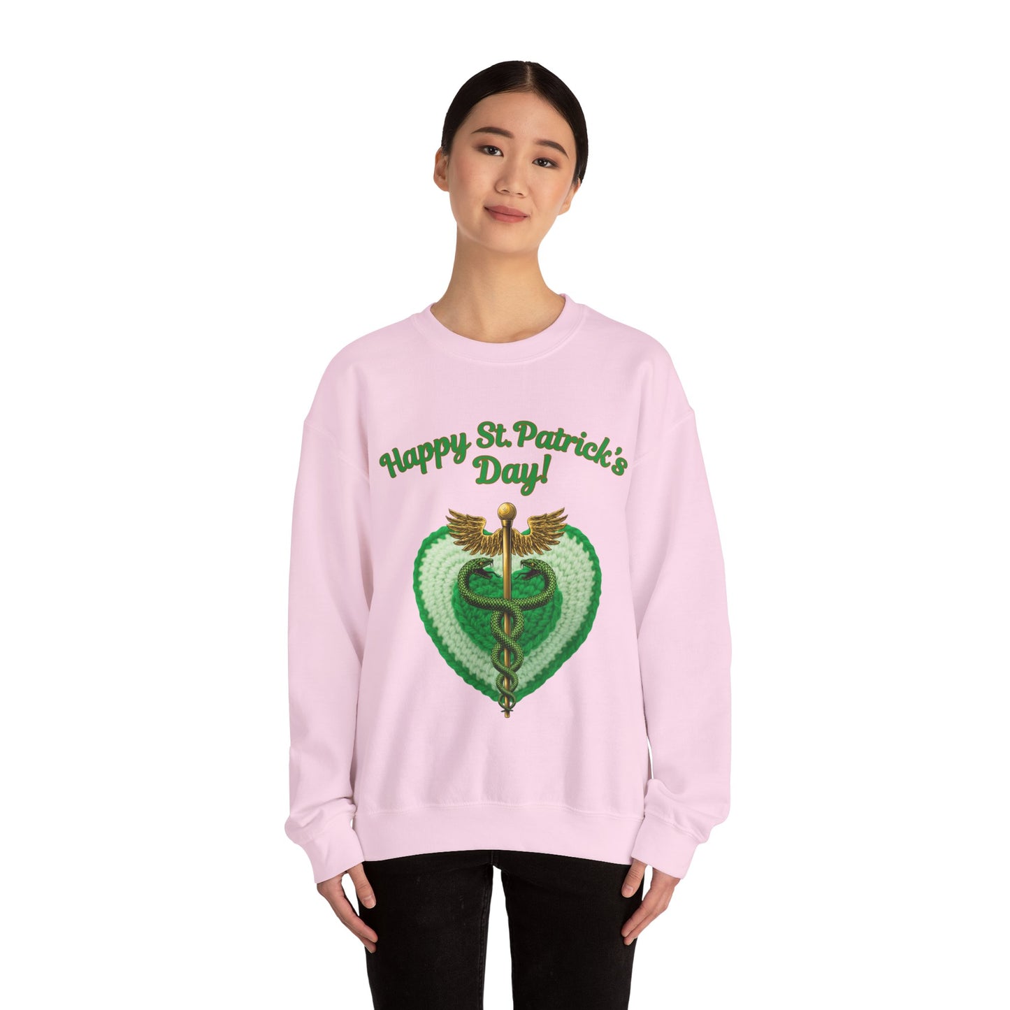"Happy St. Patrick’s Day-Heart & Caduceus"  Unisex Sweatshirt — For Caring Health Professionals!