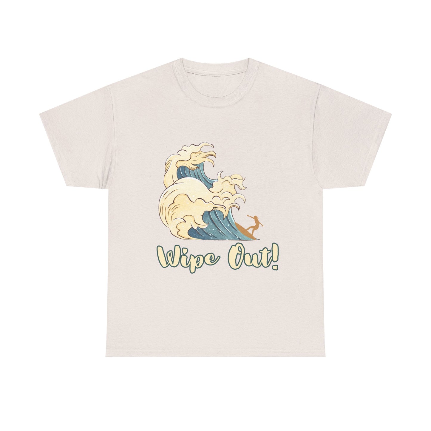 Surf-Inspired Unisex Heavy Cotton Tee - "Wipe Out!" Graphic