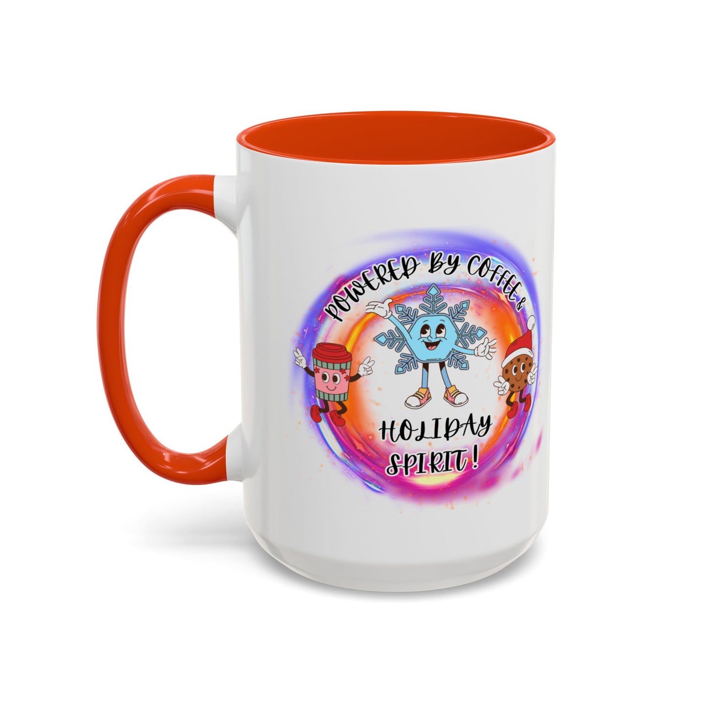 "Powered By Coffee and Christmas Spirit"   Two Tone Accent  Mugs (11oz, 15oz)